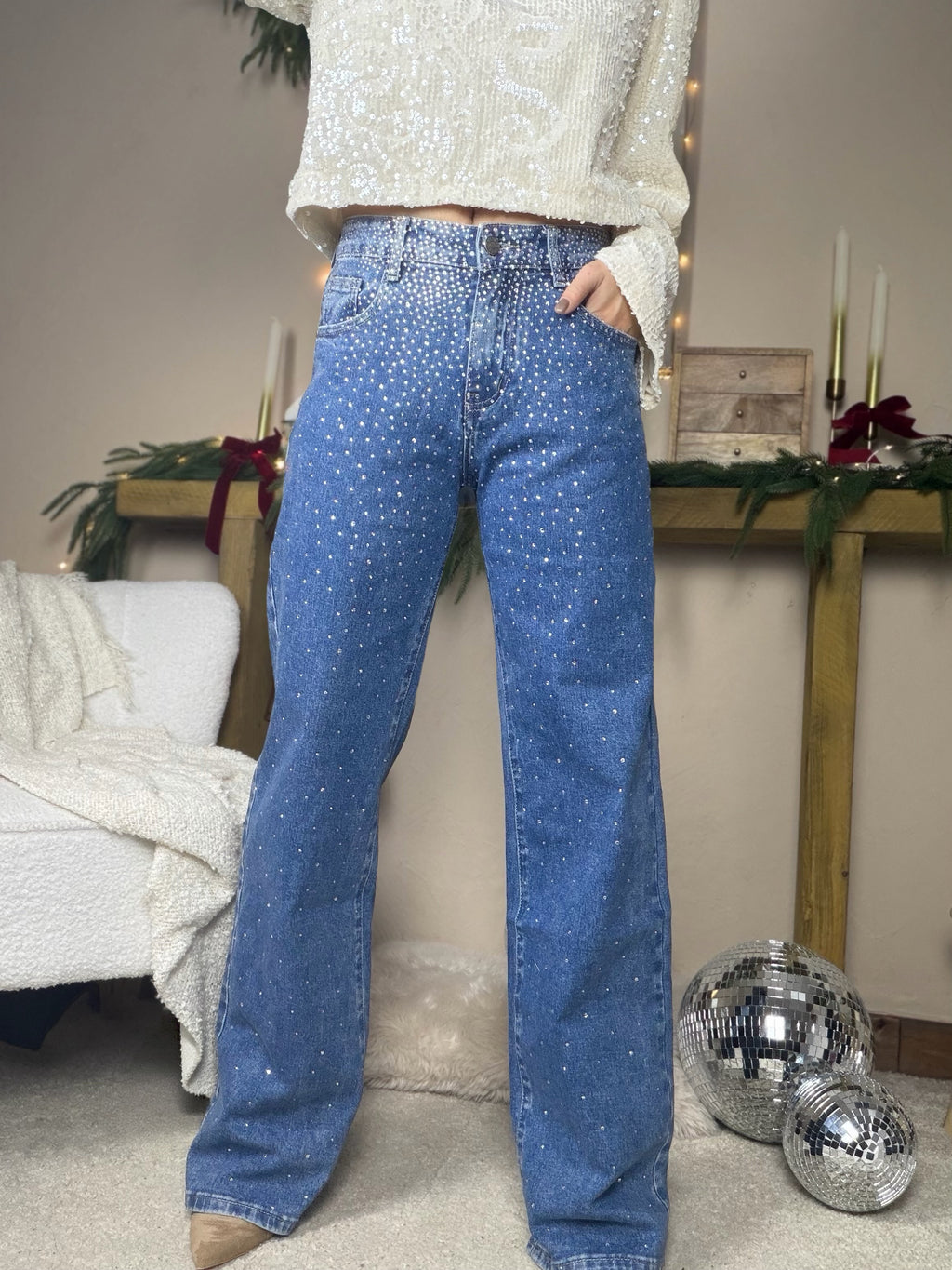 Jean bleu à paillettes