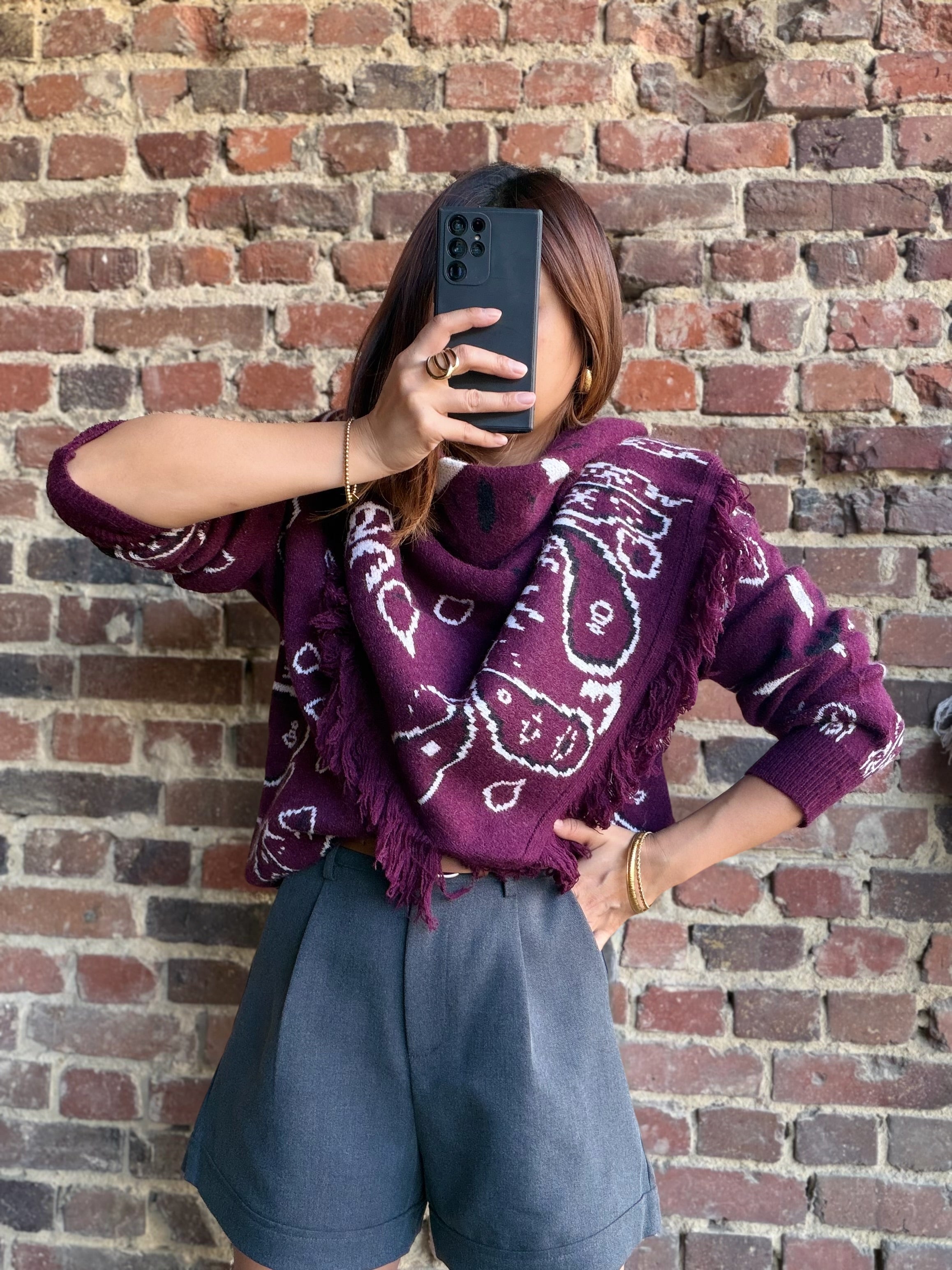 Écharpe épaisse prune  à motifs bandana