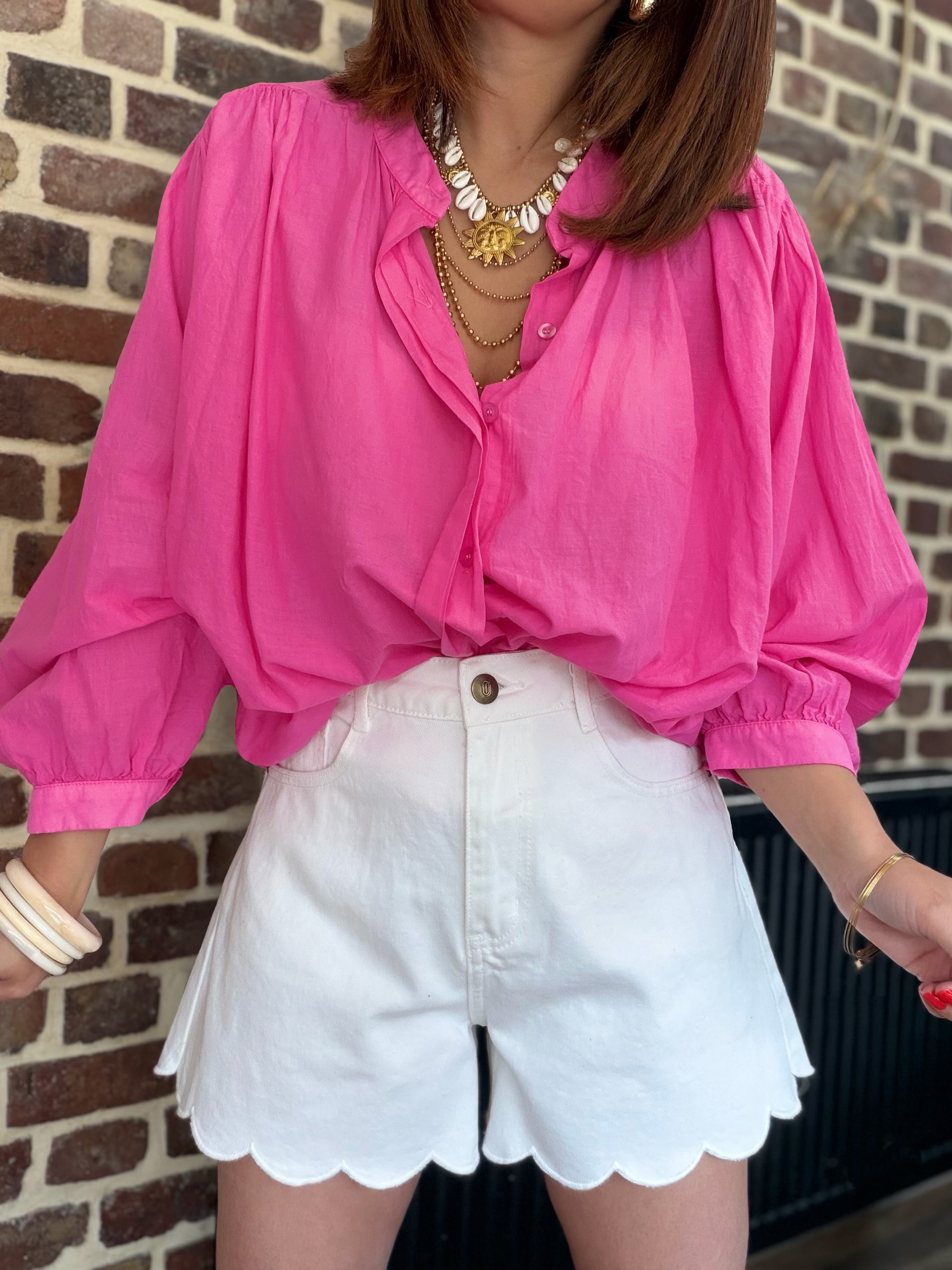 Blouse fuchsia manches longues