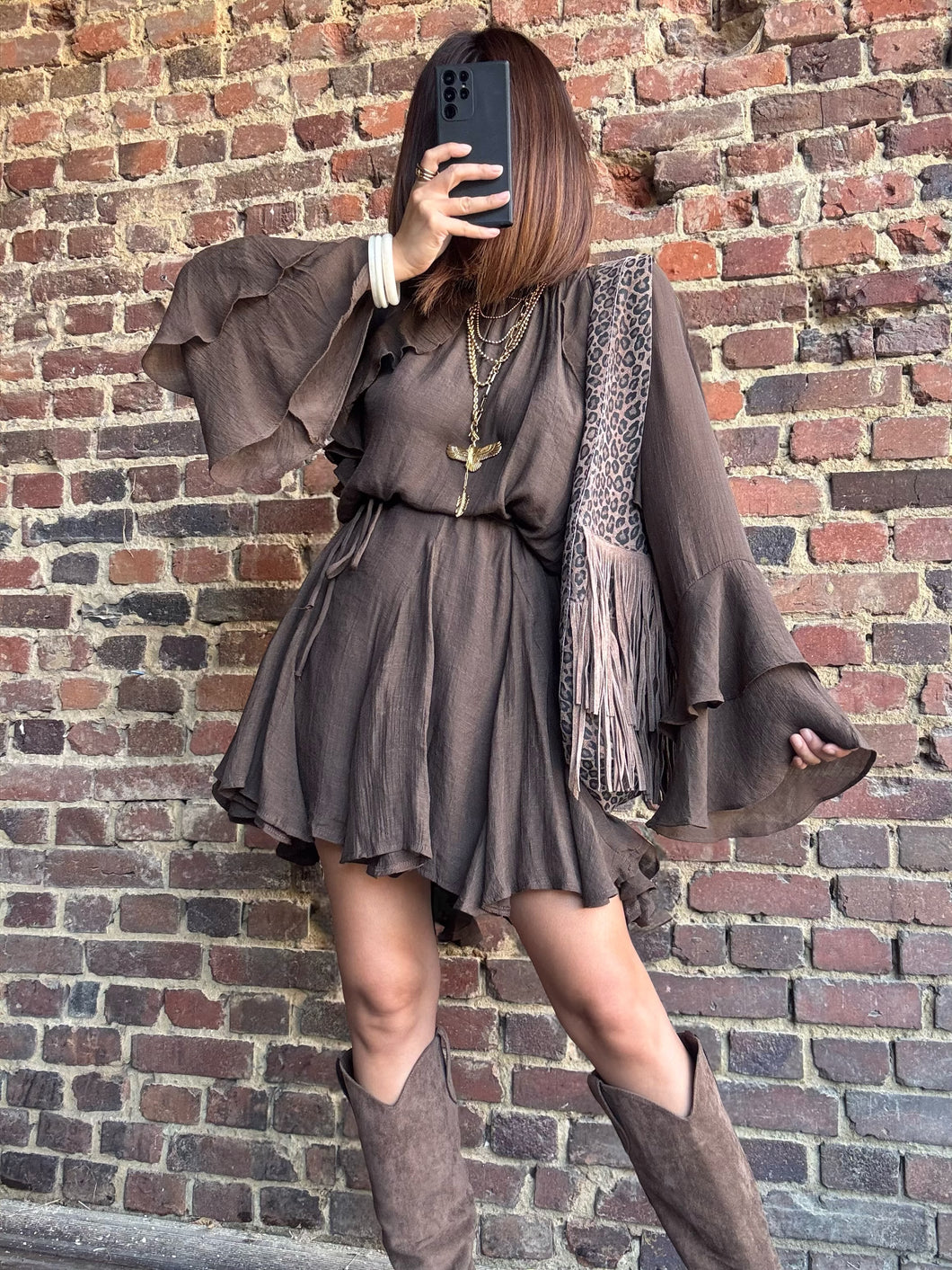 Robe volants cordon choco