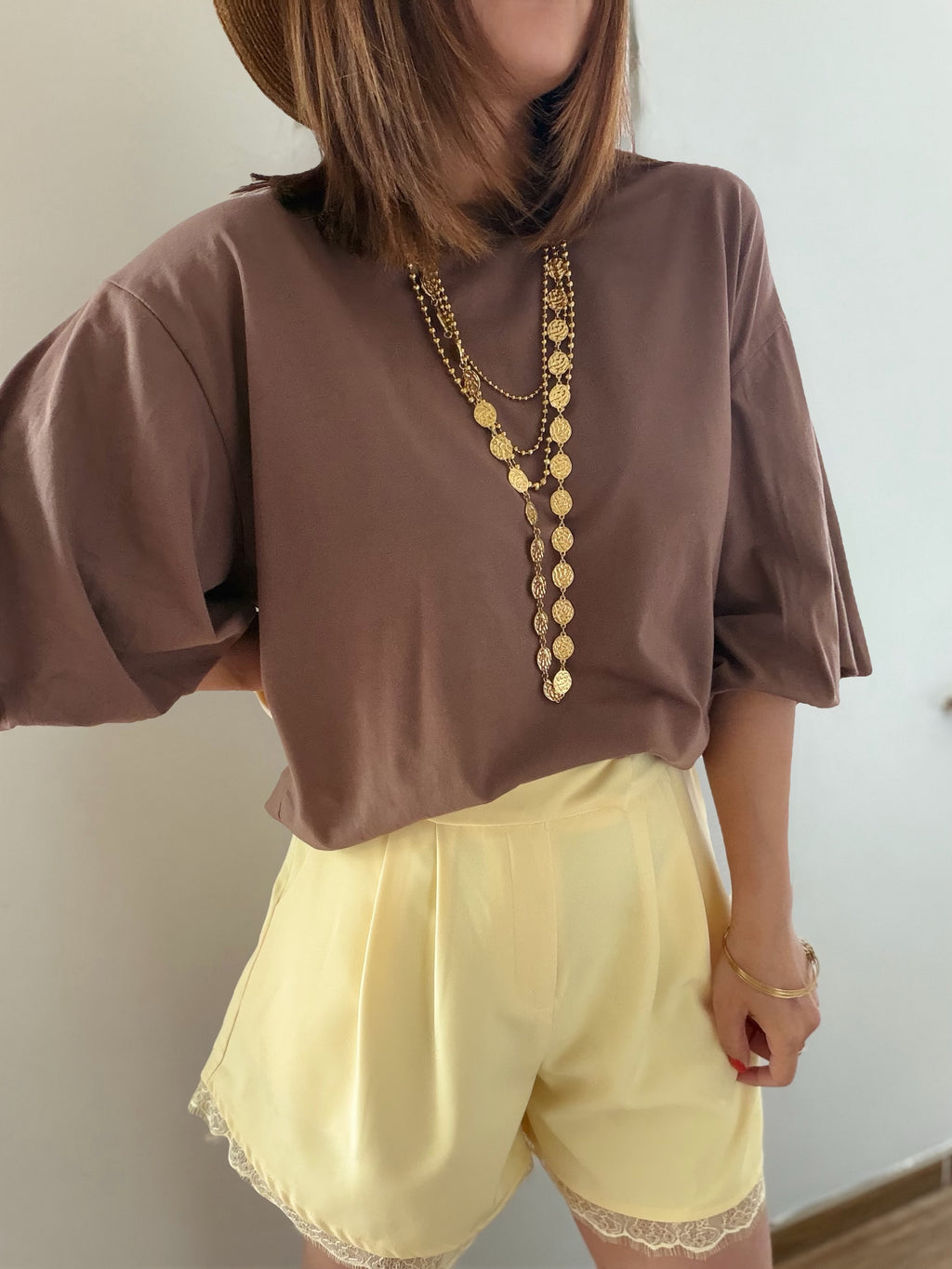 T-shirt marron manches bouffantes