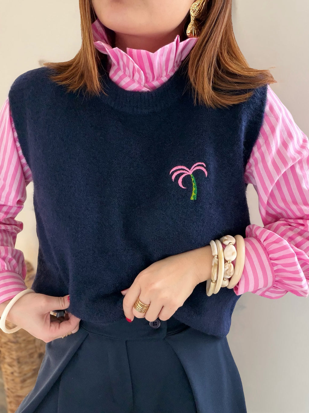 Chemise col victorien rose à rayures