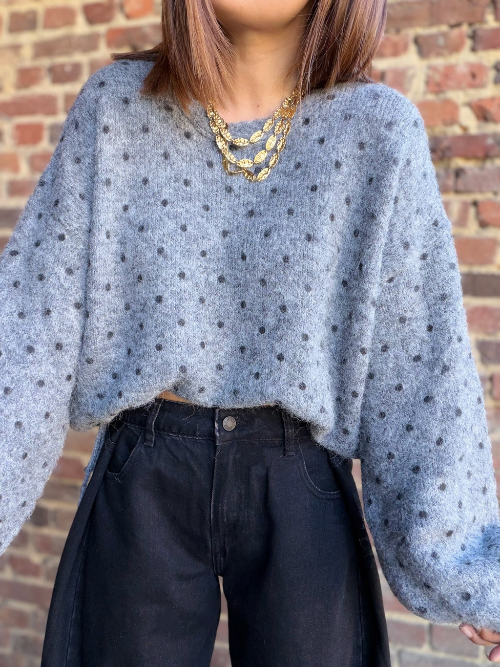 Pull gris oversize à pois
