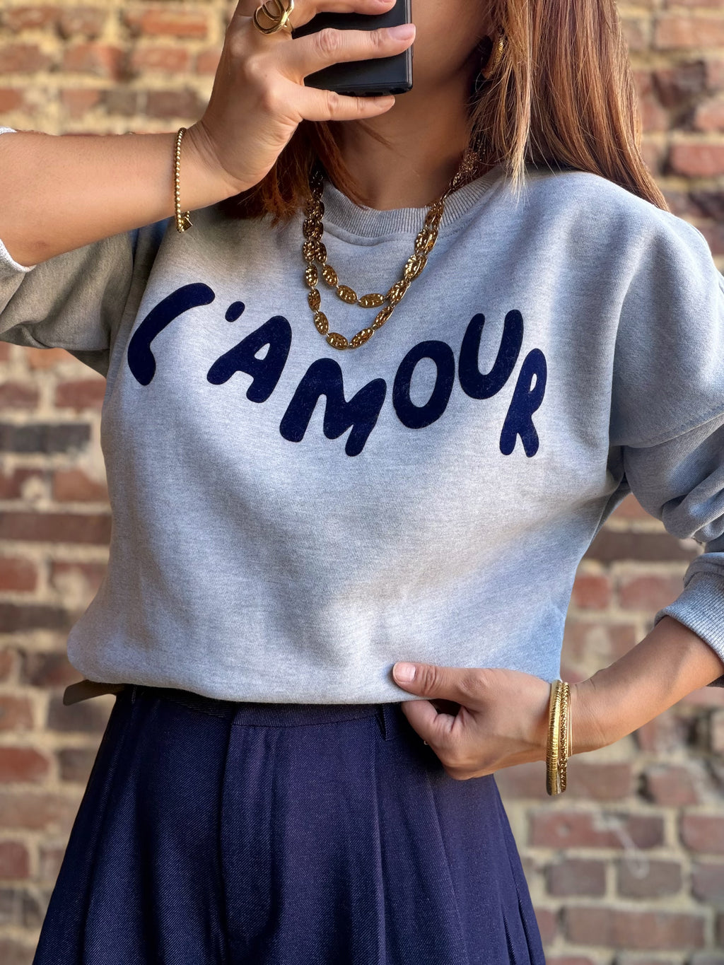 Sweat gris l’amour bleu