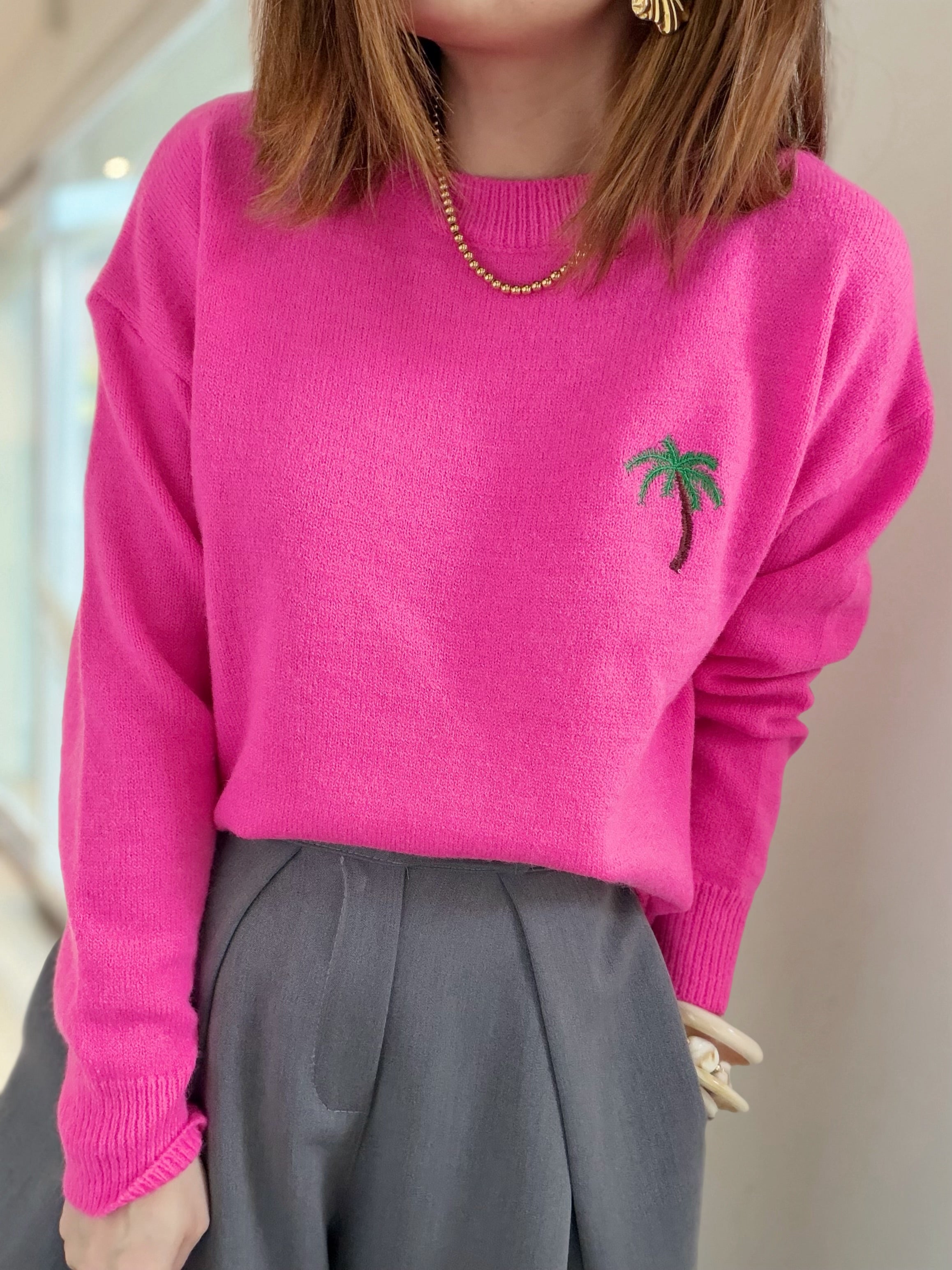 Pull fuschia palmier