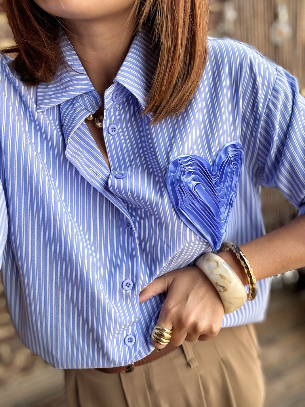 Chemise rayée bleu à cœur