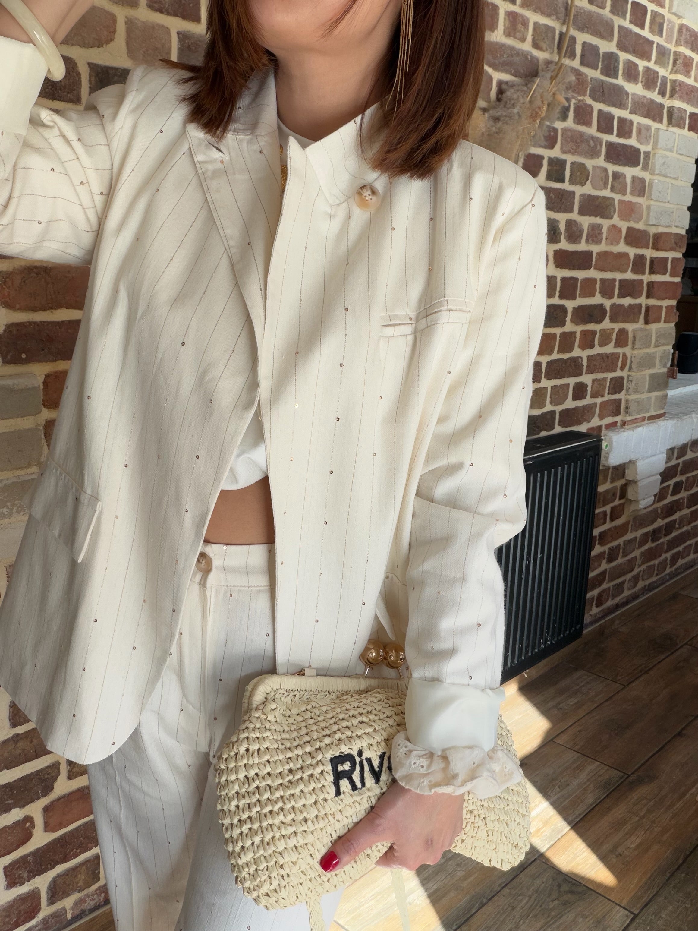 Blazer rayé écru