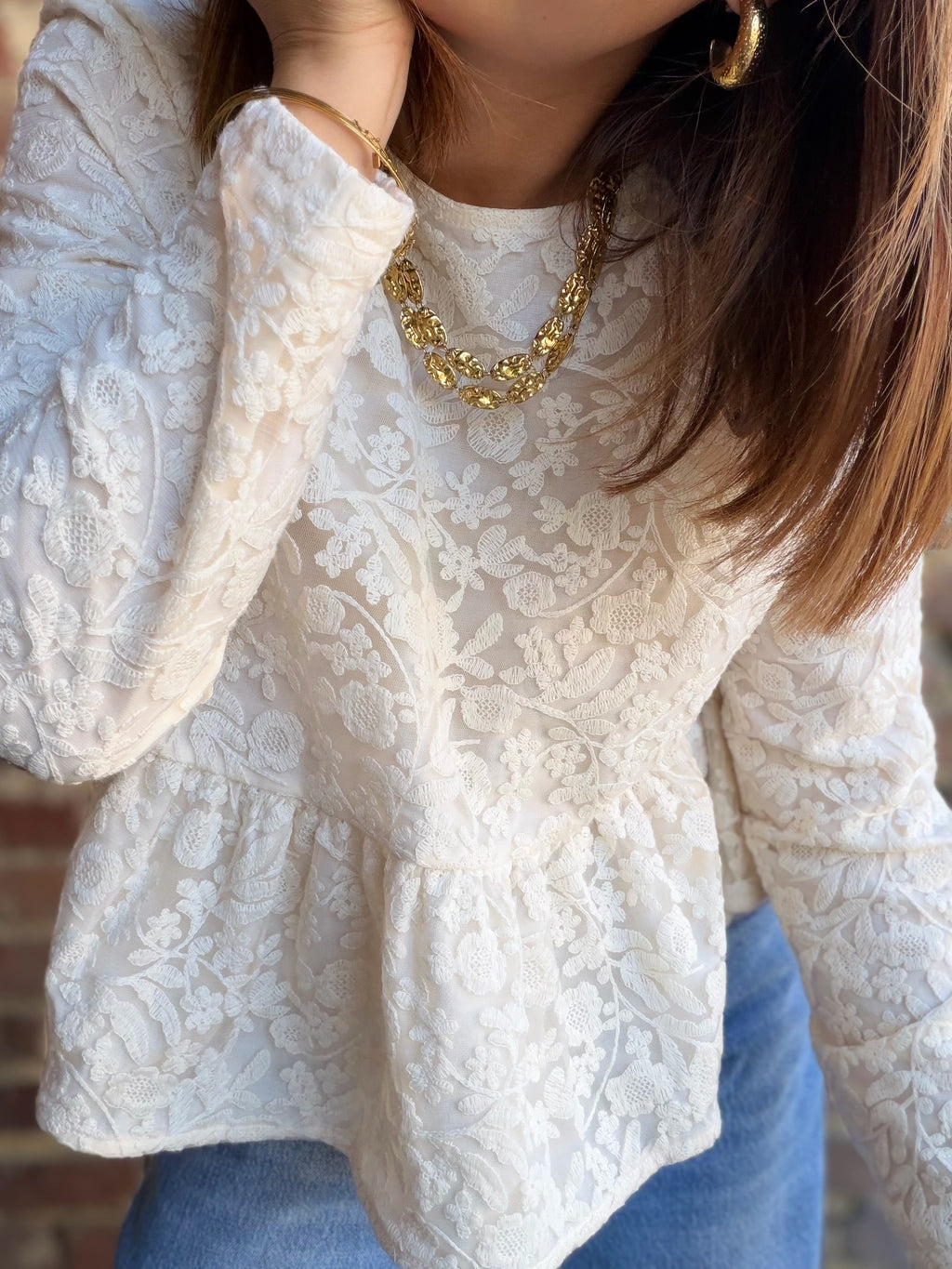 Blouse péplum beige