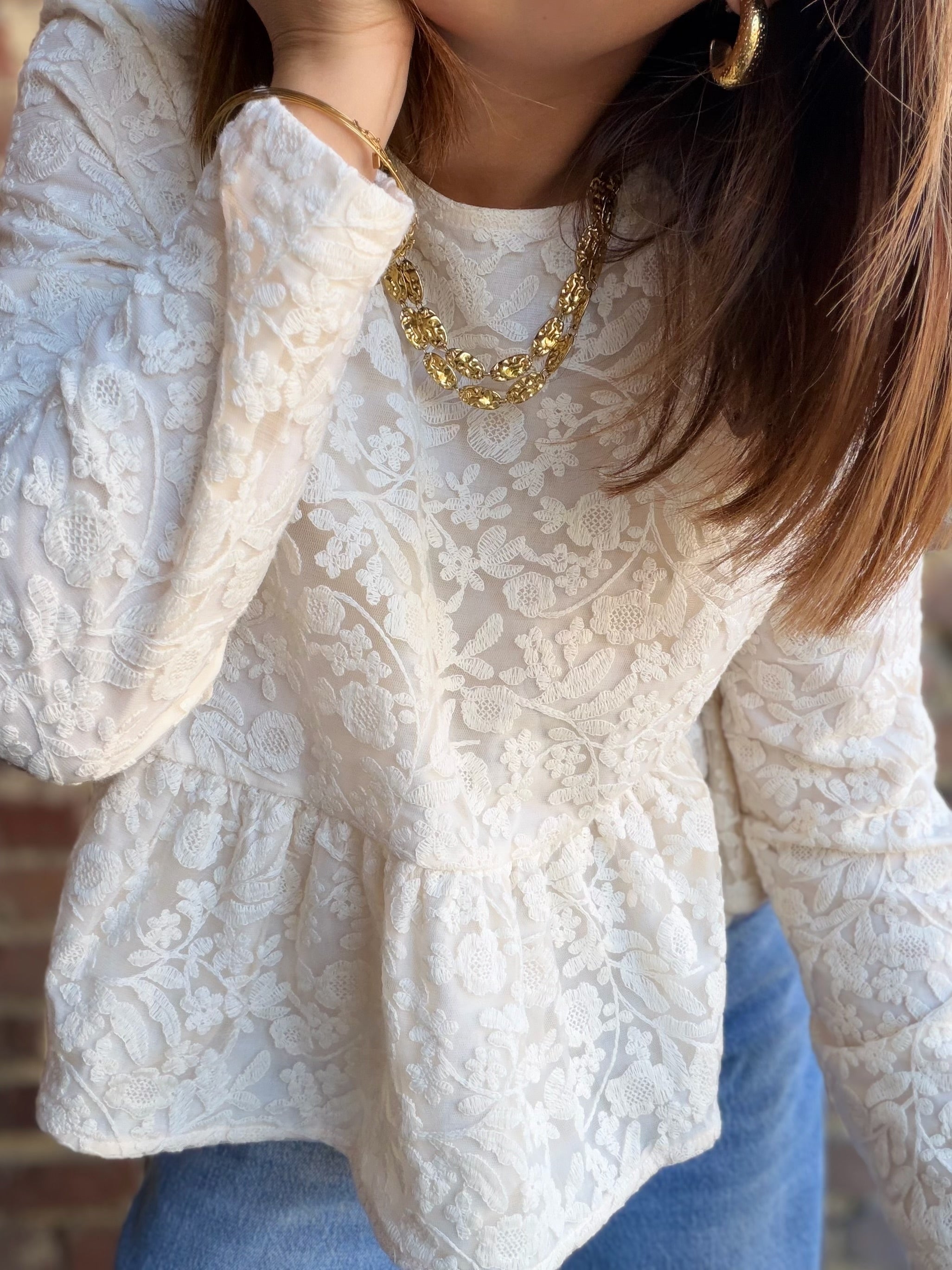 Blouse péplum beige