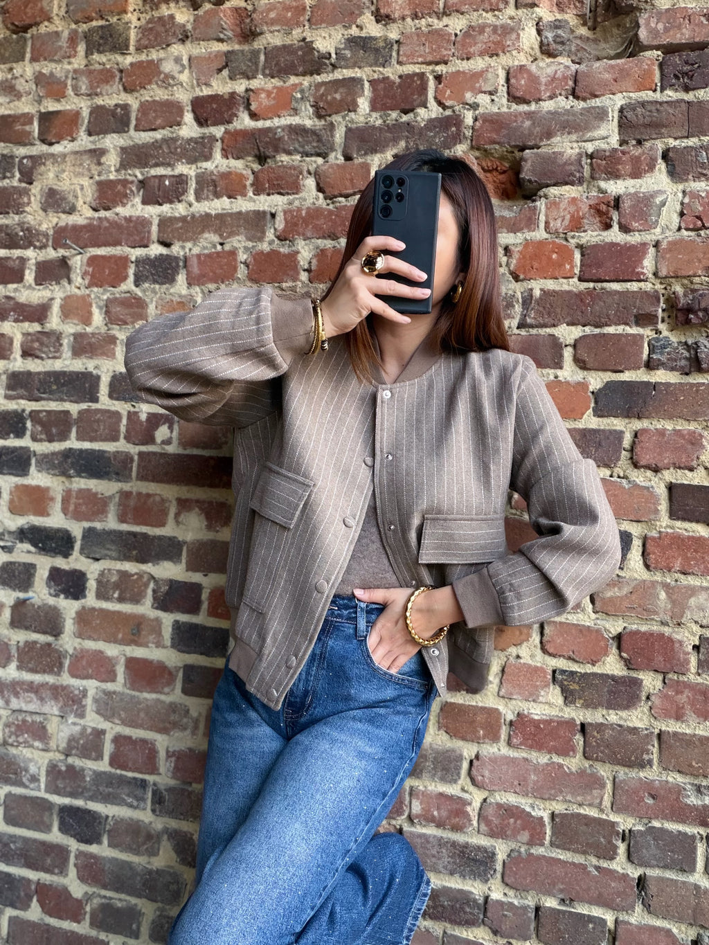 Bombers  taupe et beige rayé