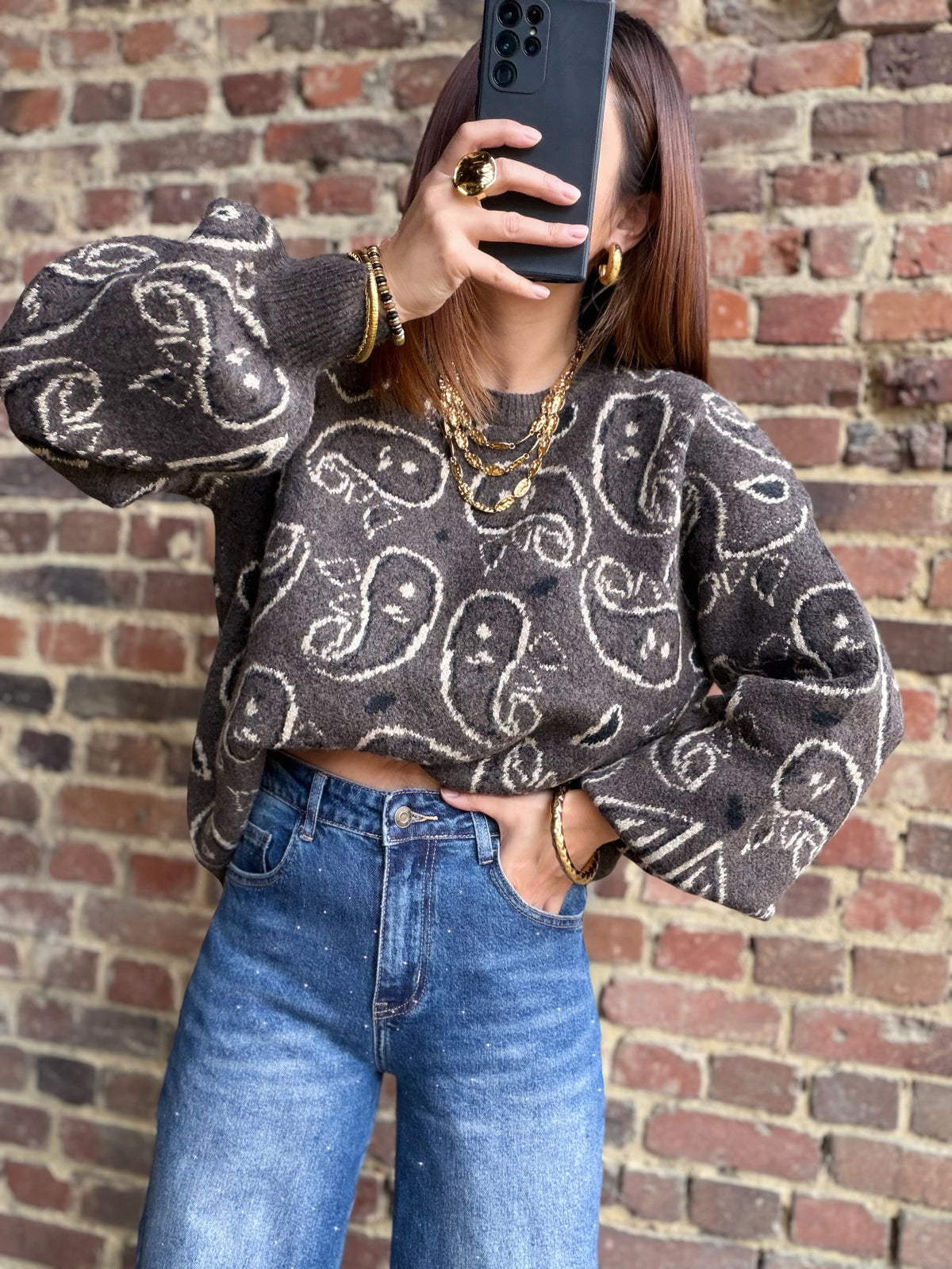 Pull bandana taupe avec foulard
