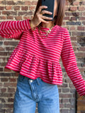 Blouse  rouge rayé péplum