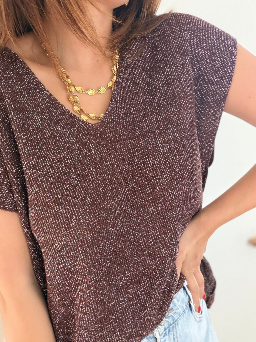 Top à paillettes chocolat