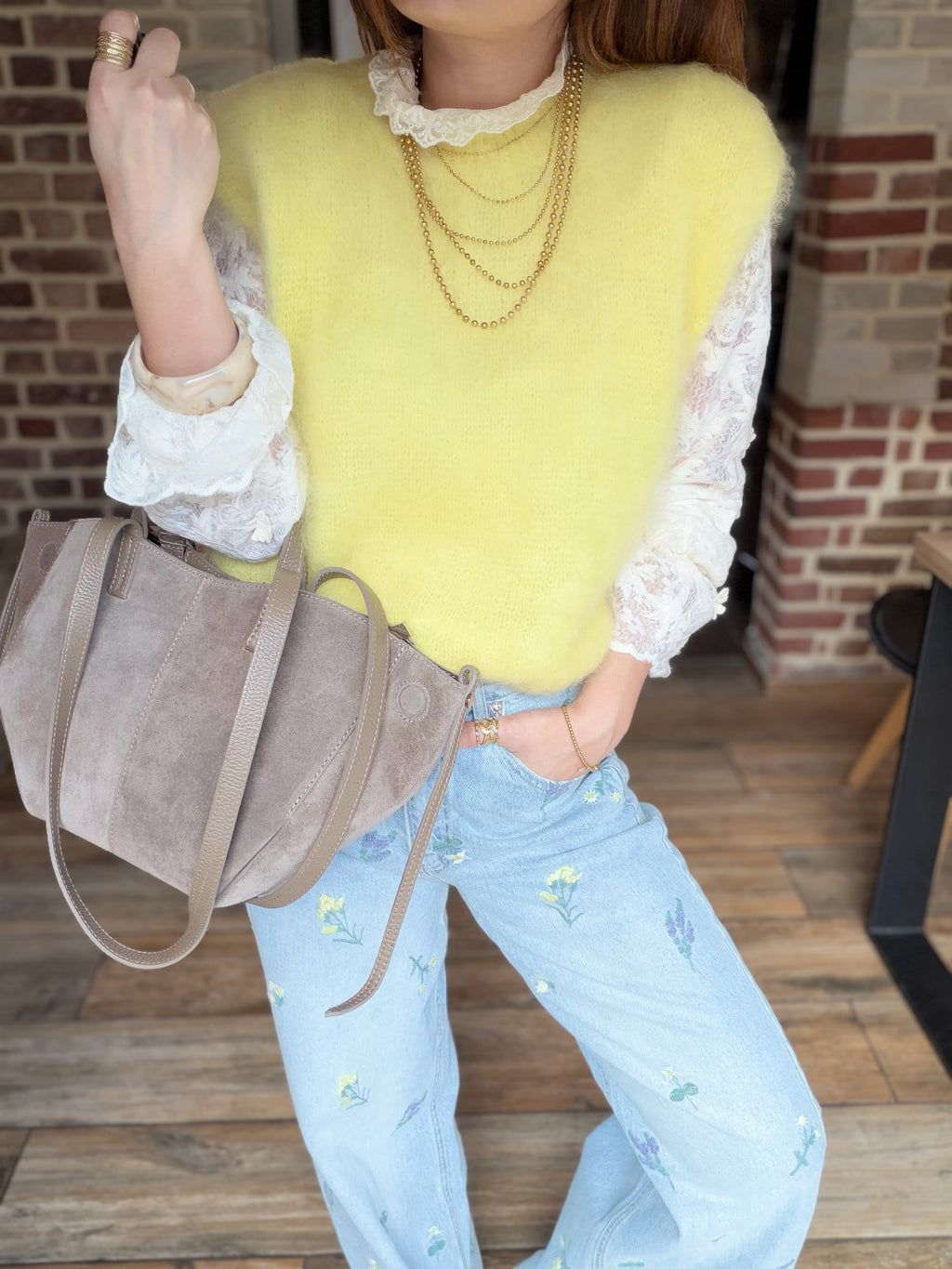 Jean à fleurs wide leg