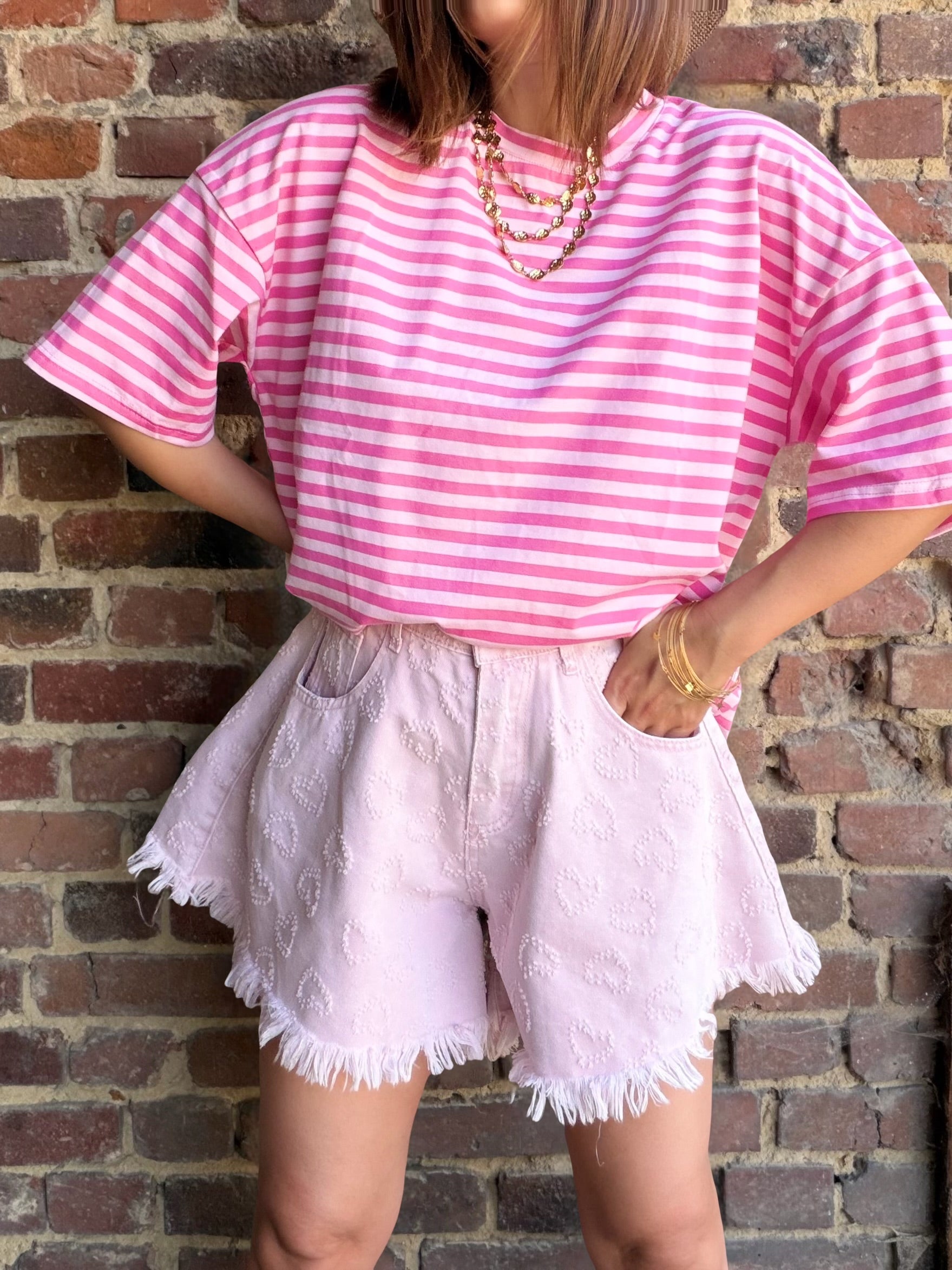Tshirt rayé rose coeur dans le dos