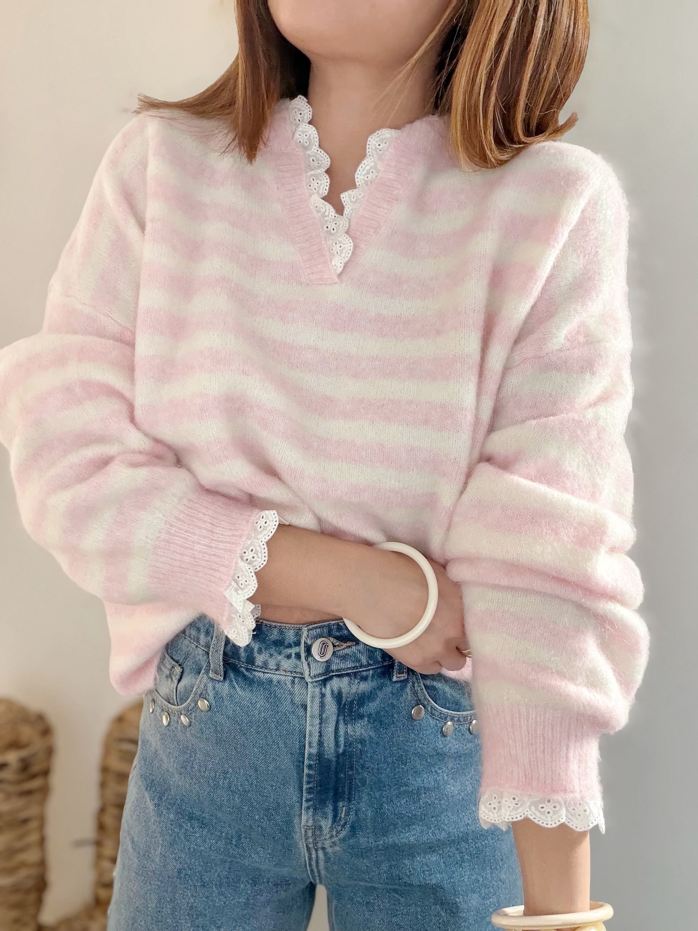 Pull rose à rayures