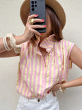 Chemise à rayures sans manches jaune et rose