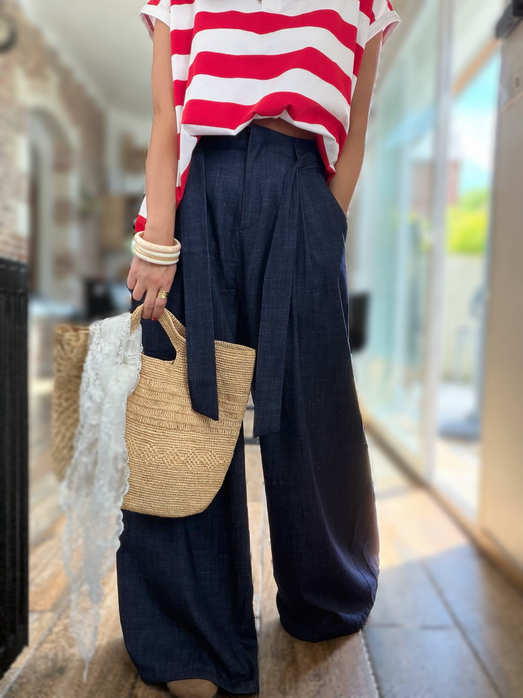 Pantalon large bleu brut