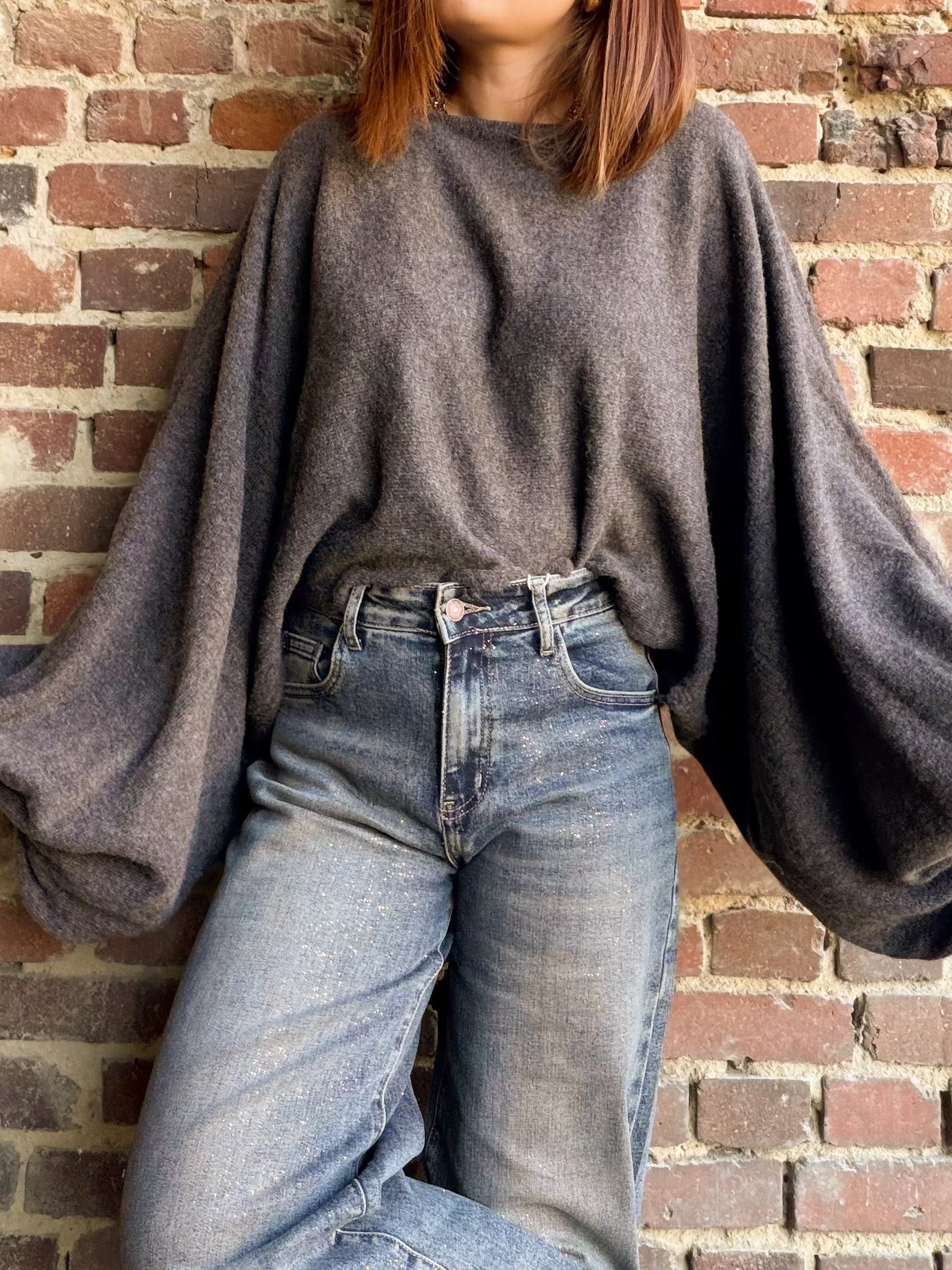 Pull chauve souris gris choco foncé