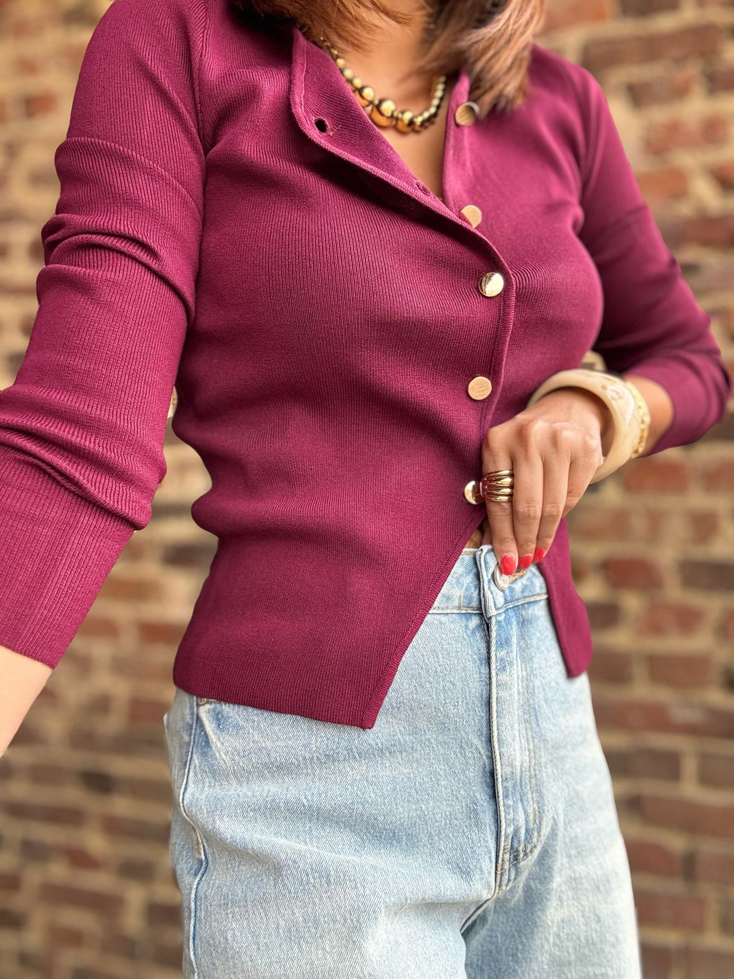 Gilet bordeaux boutons dorés