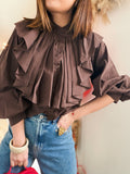 Chemise chocolat à volants