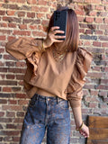 Blouse camel unie à volants