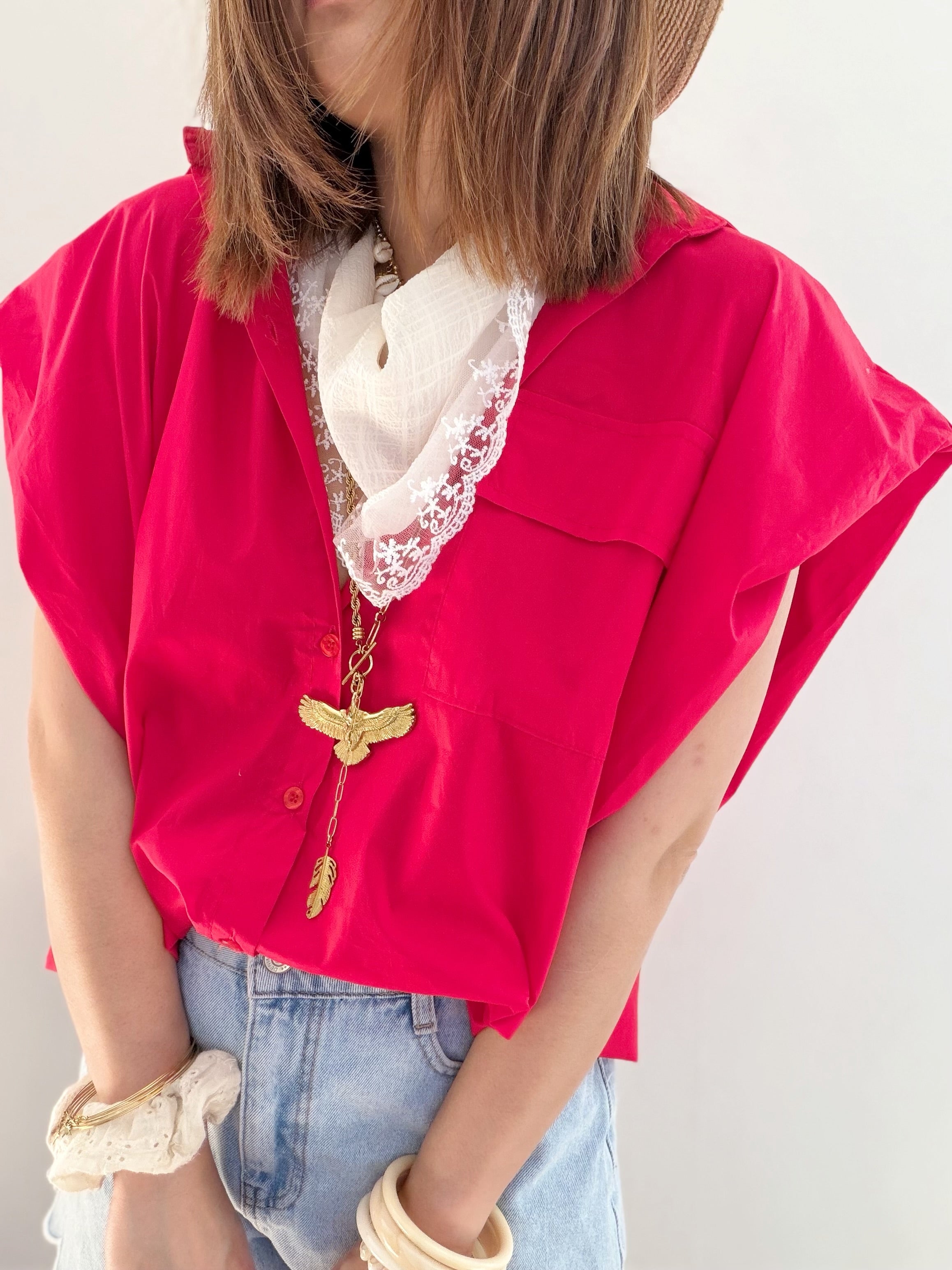 Chemise sans manches rouge