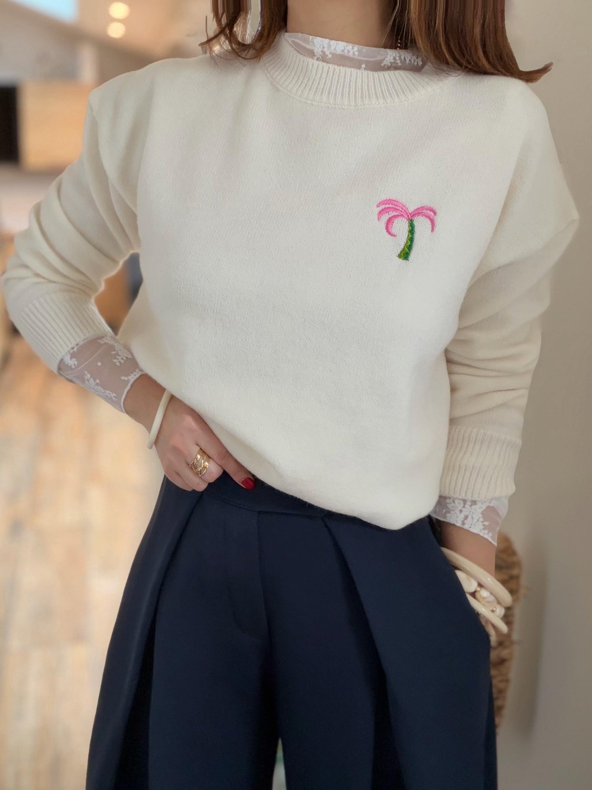 Pull blanc  palmier