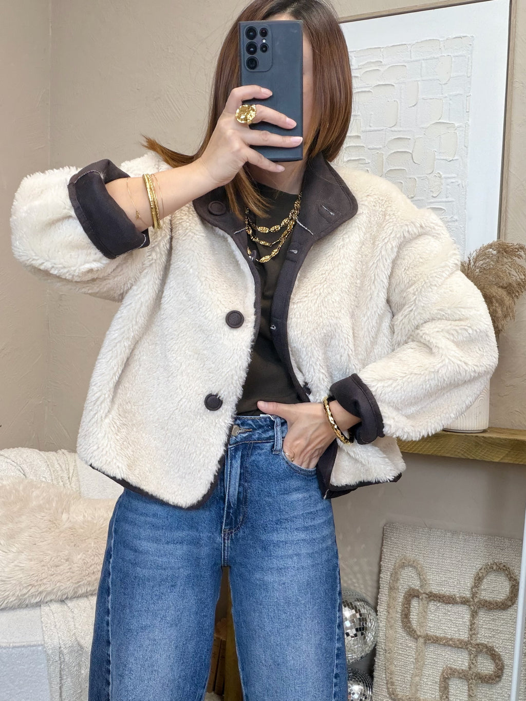 Manteau en fausse fourrure réversible