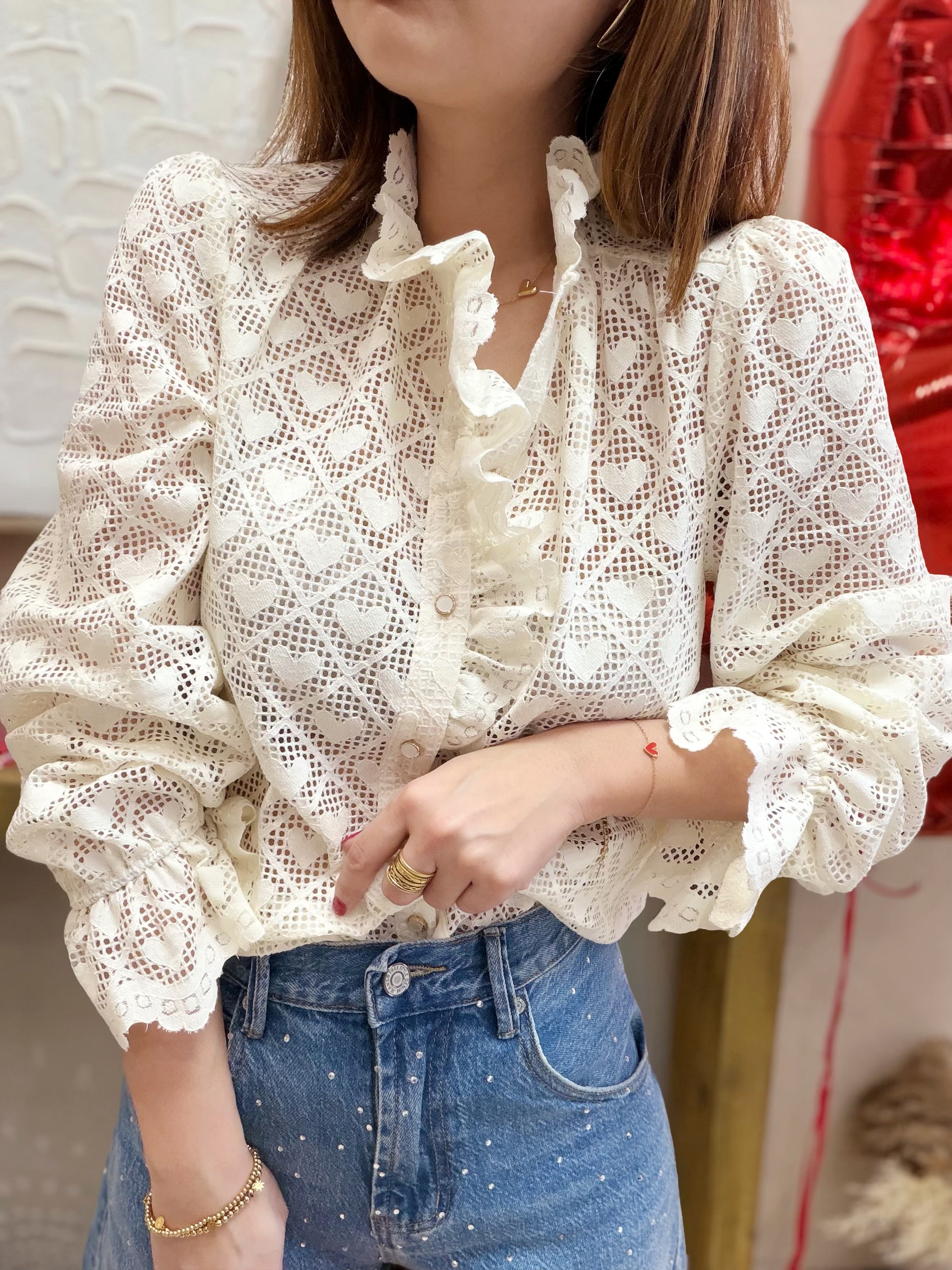 Chemisier semi-transparent cœurs