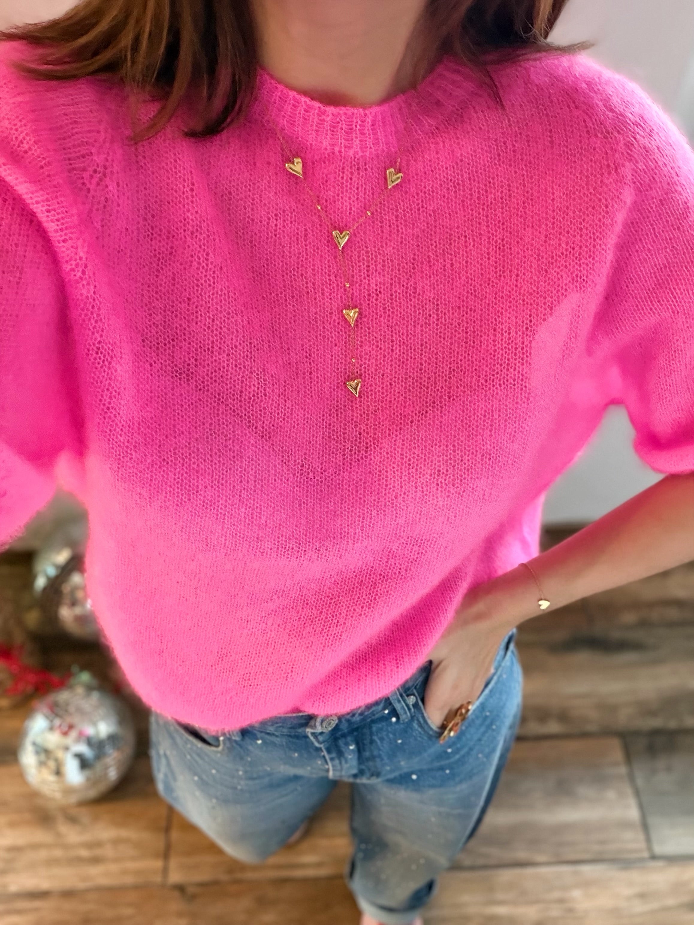 Pull rose manches courtes