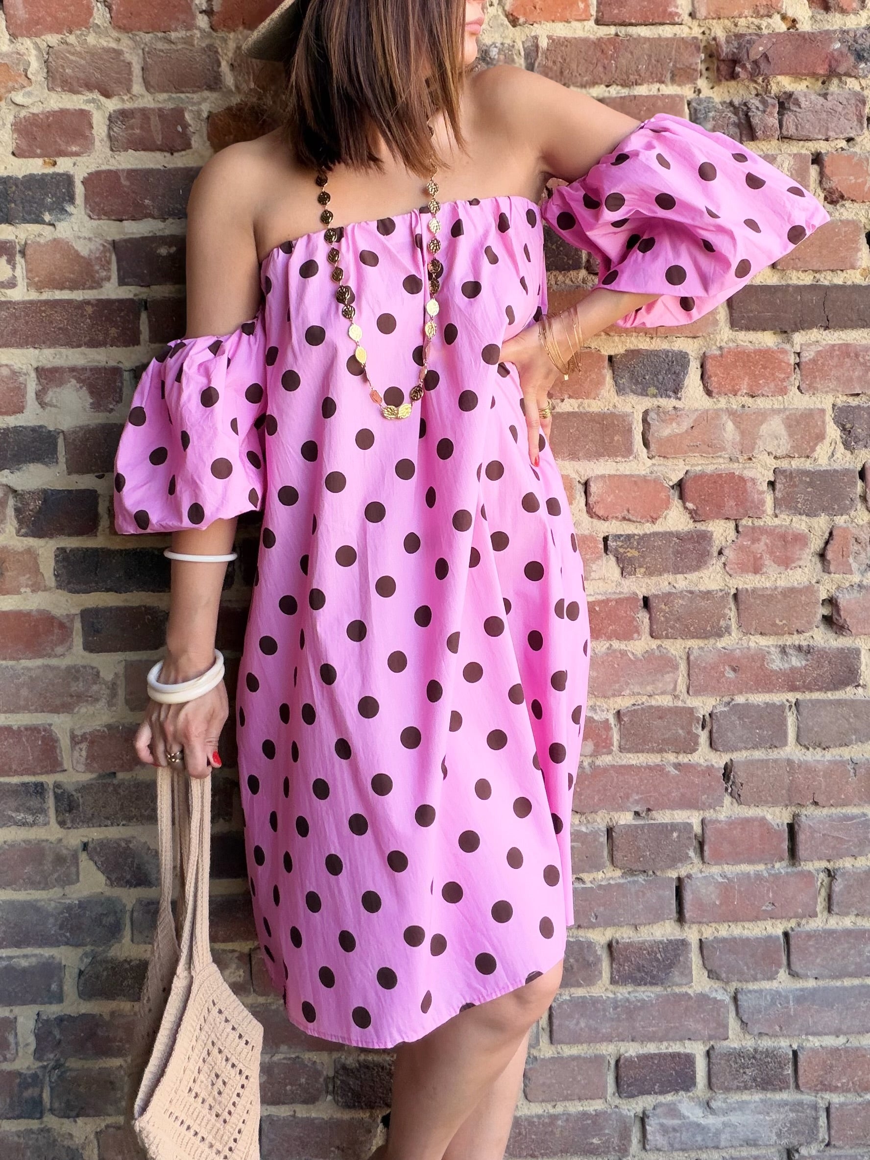 Robe épaules nues à pois