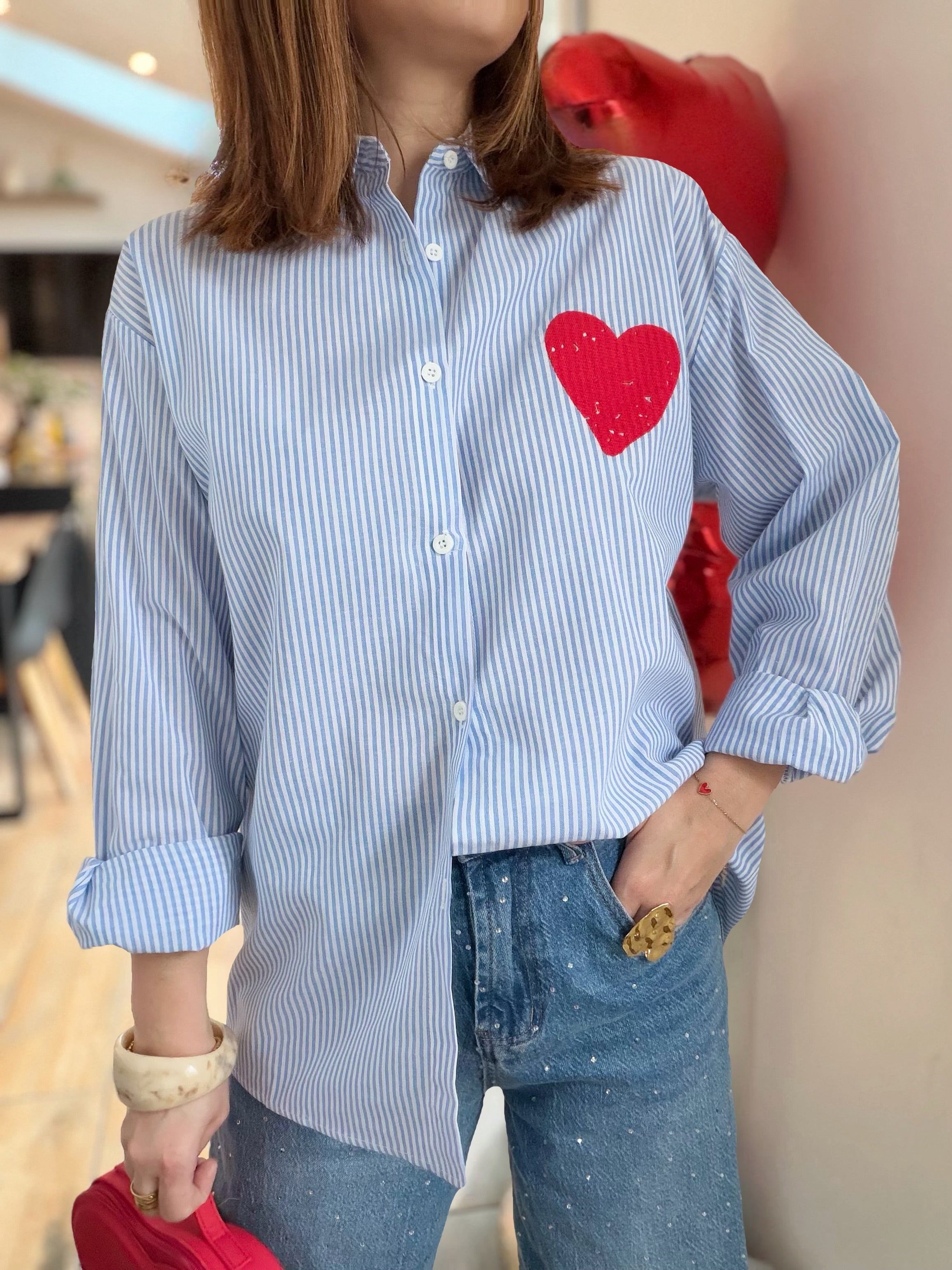 Chemise rayures cœur rouge