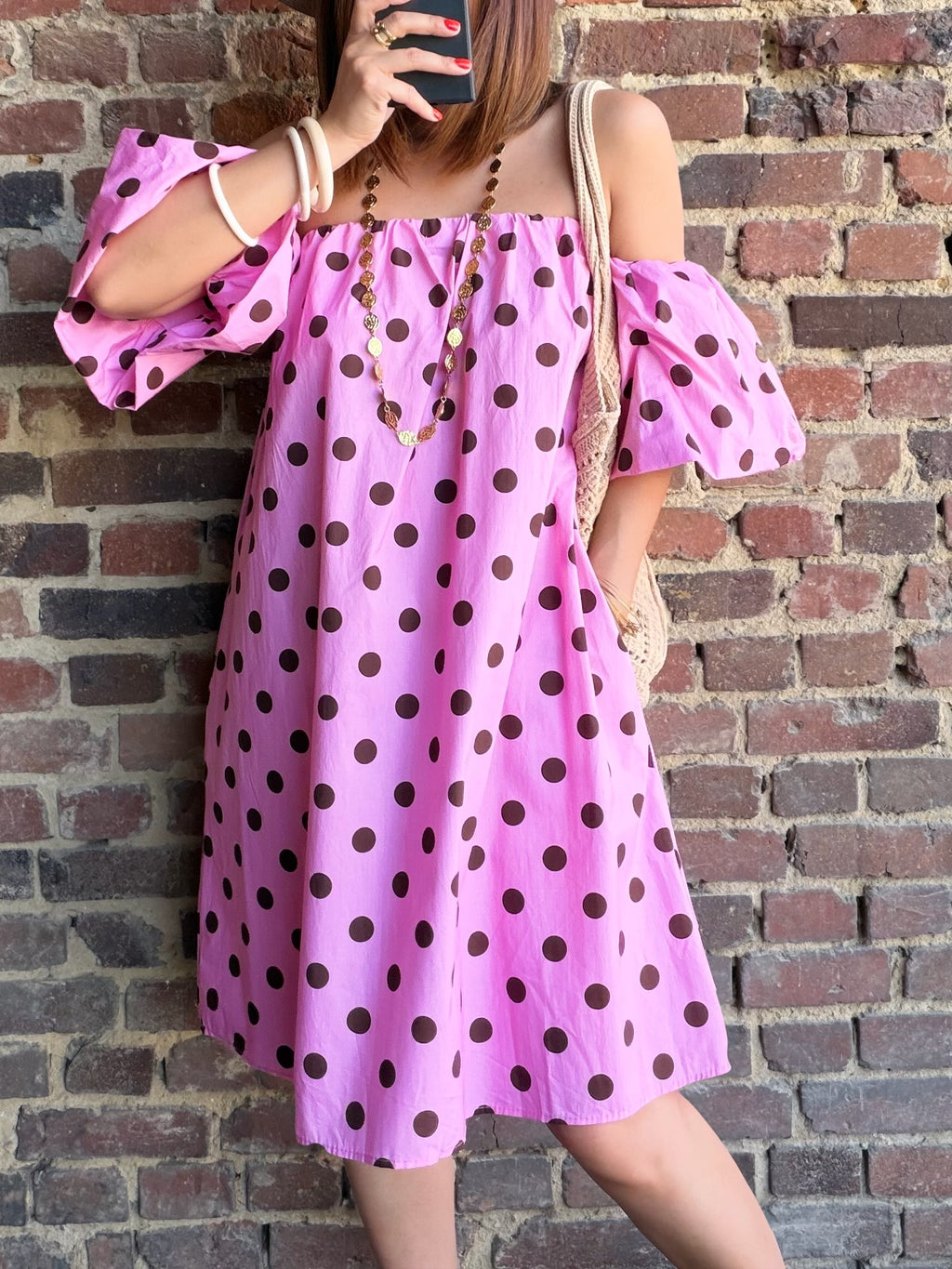 Robe épaules nues à pois