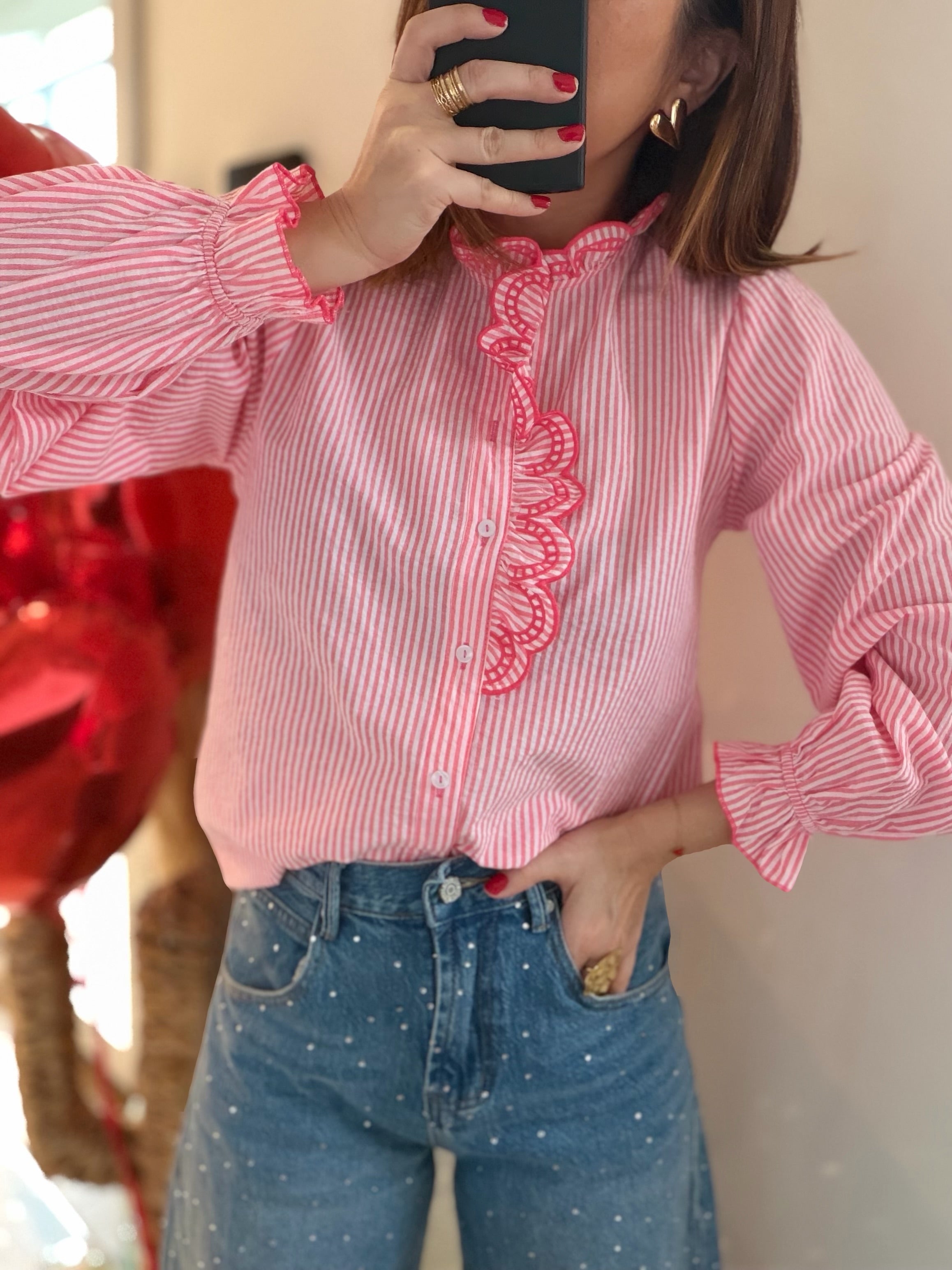 Chemise rouge  à rayures