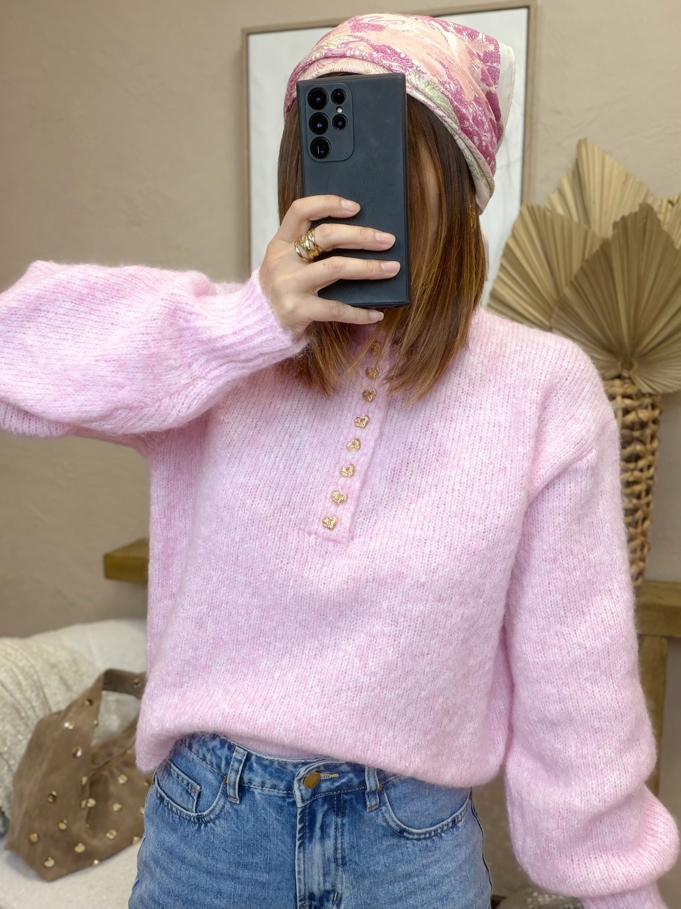 Foulard rose et écru