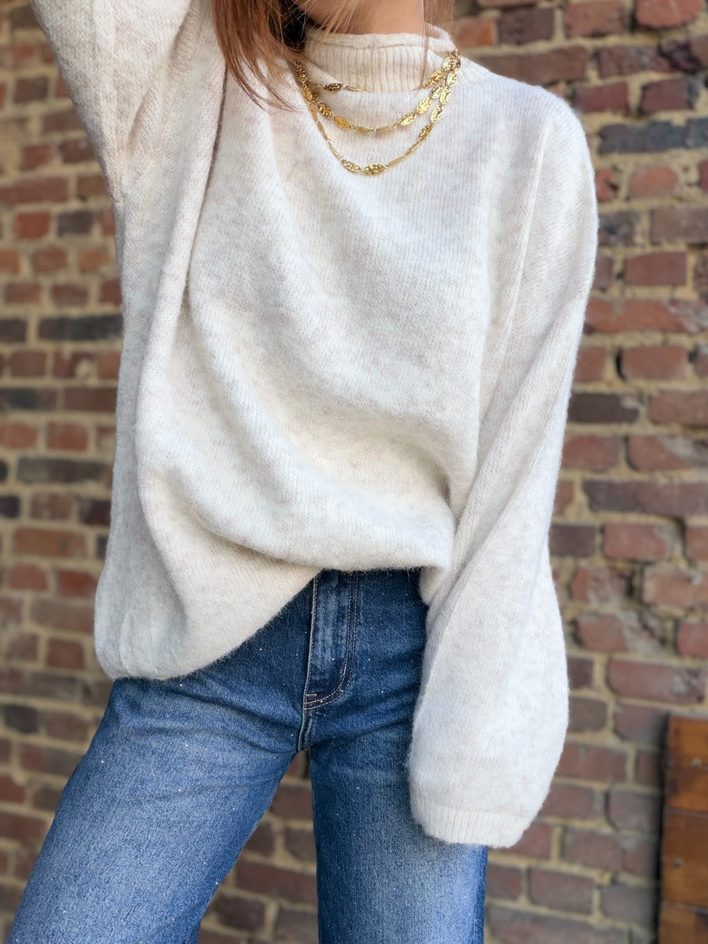 Pull beige mi-long