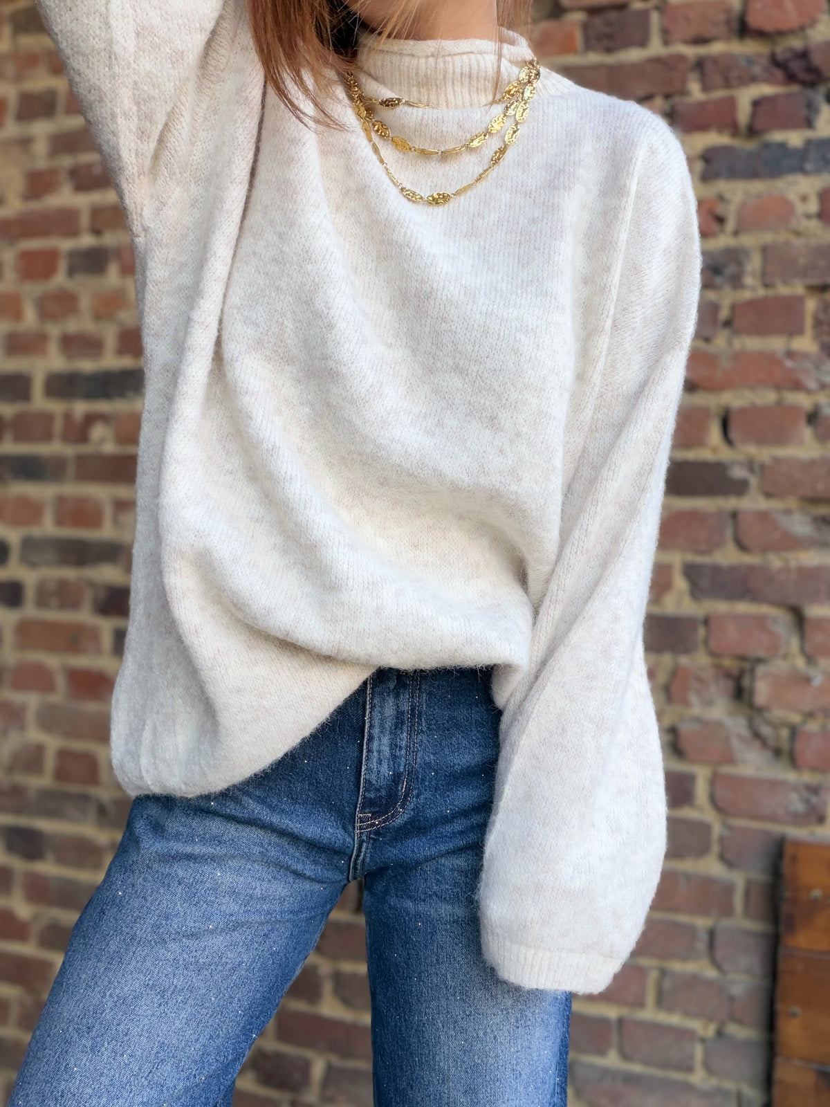 Pull beige mi-long