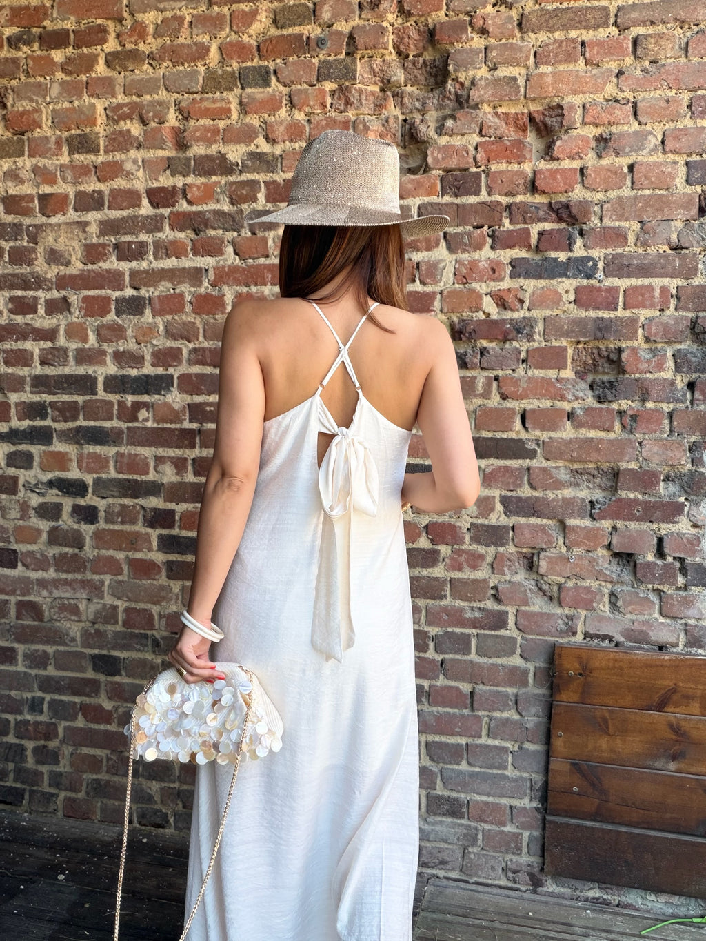 Robe nouée écrue à bretelles
