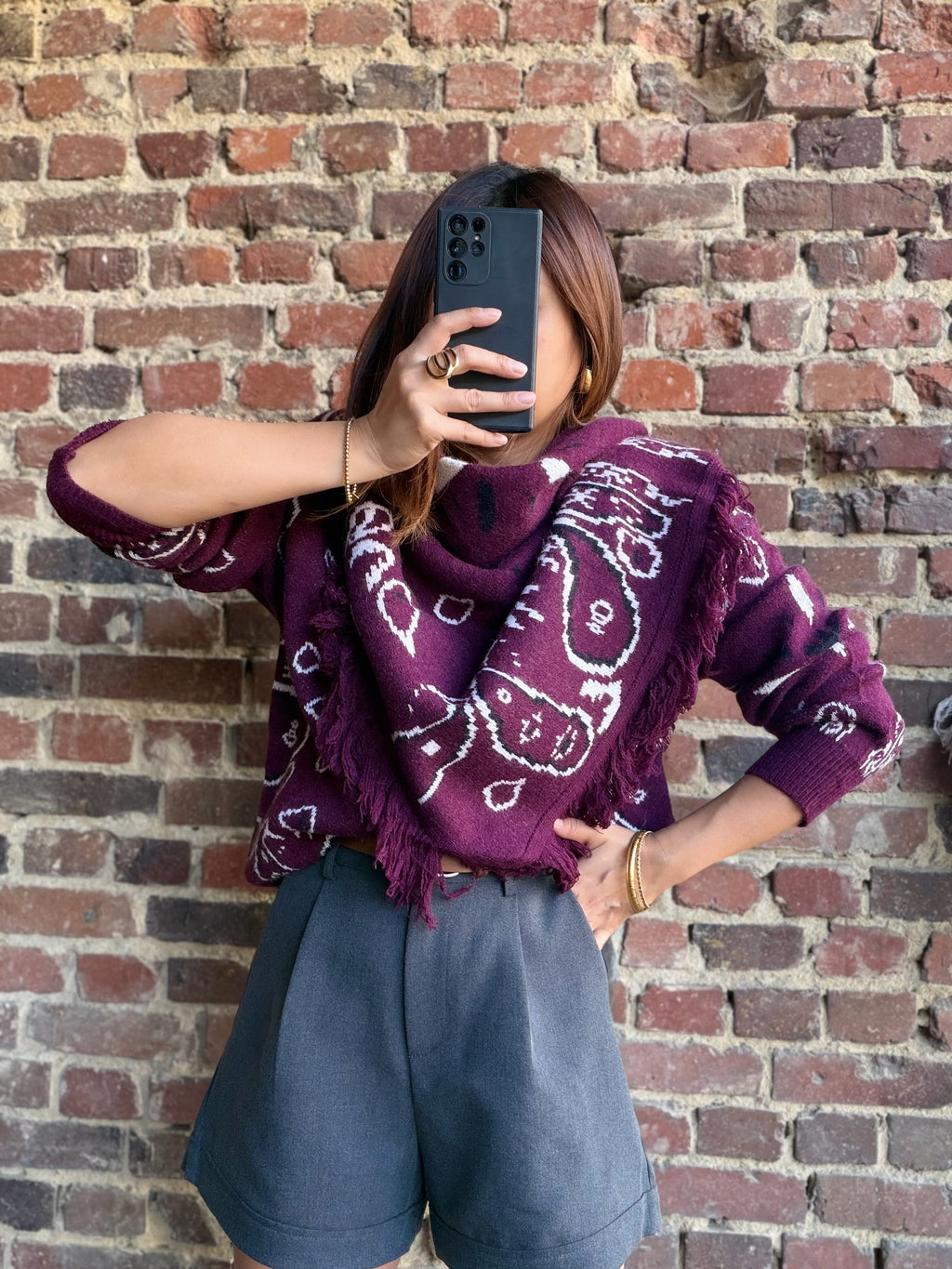 Pull prune  à motifs bandana
