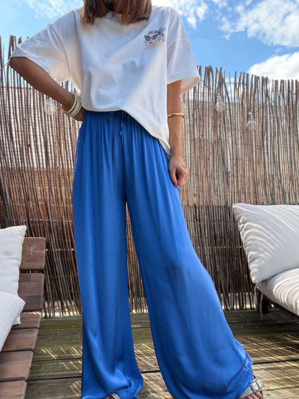 Pantalon fluide bleu