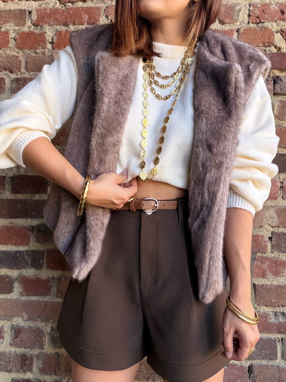 Veste choco sans manches  fausse fourrure