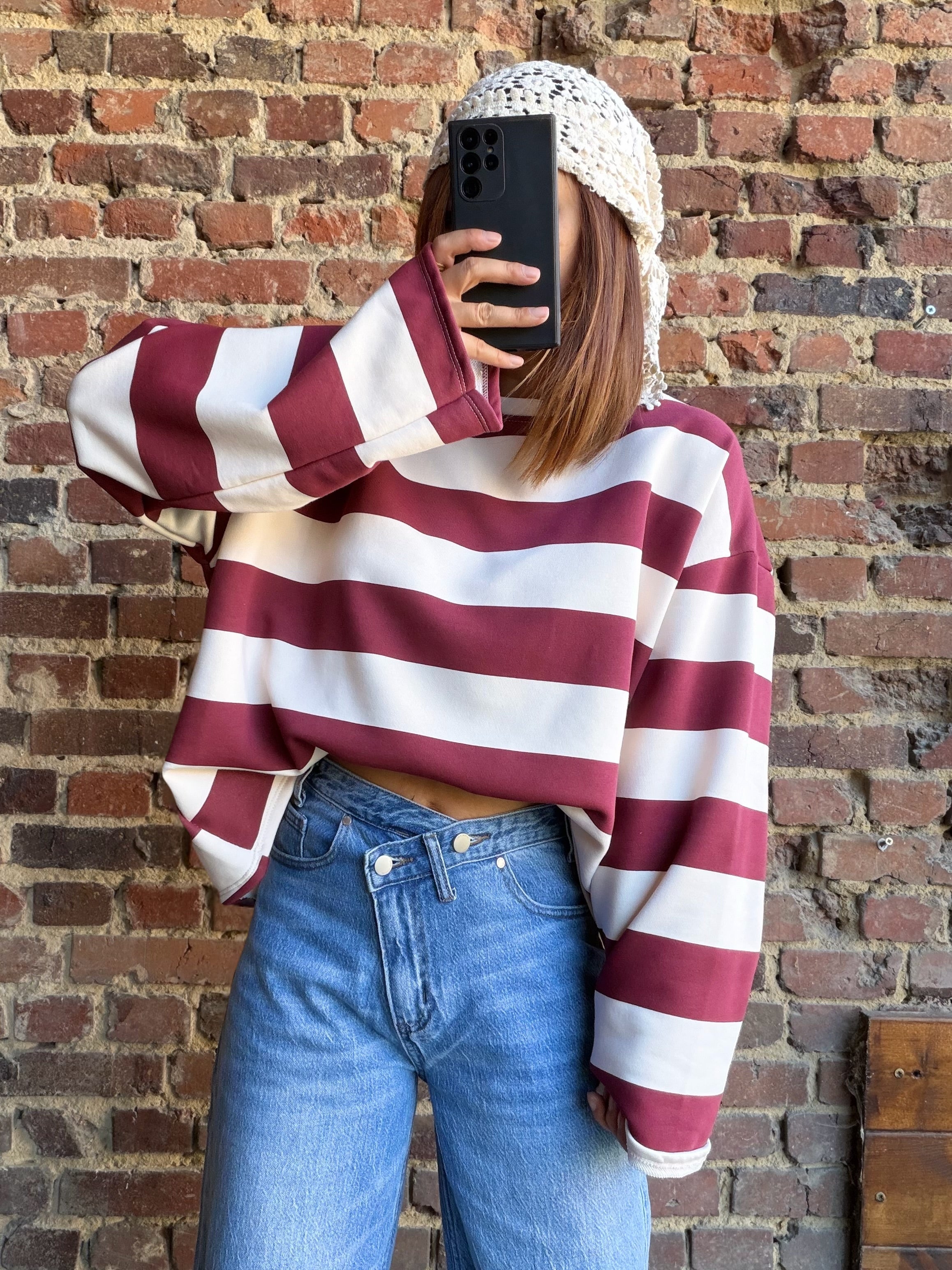 Sweat rayé bordeaux