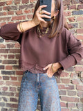T-shirt choco manches longues bas en dentelle