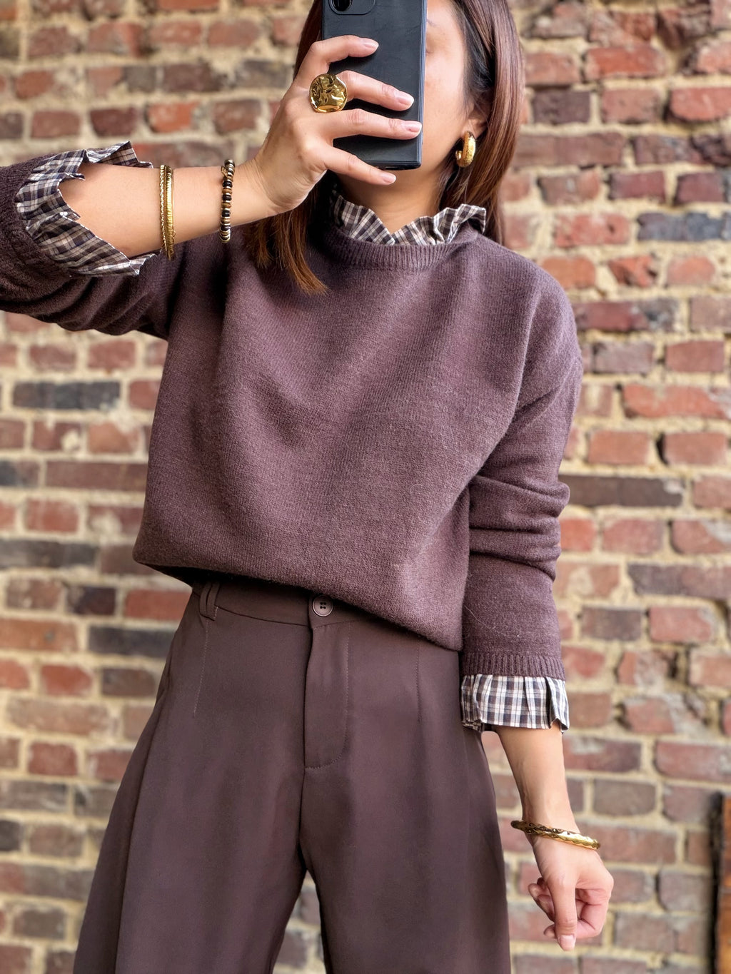 Pull choco chemise intégrée