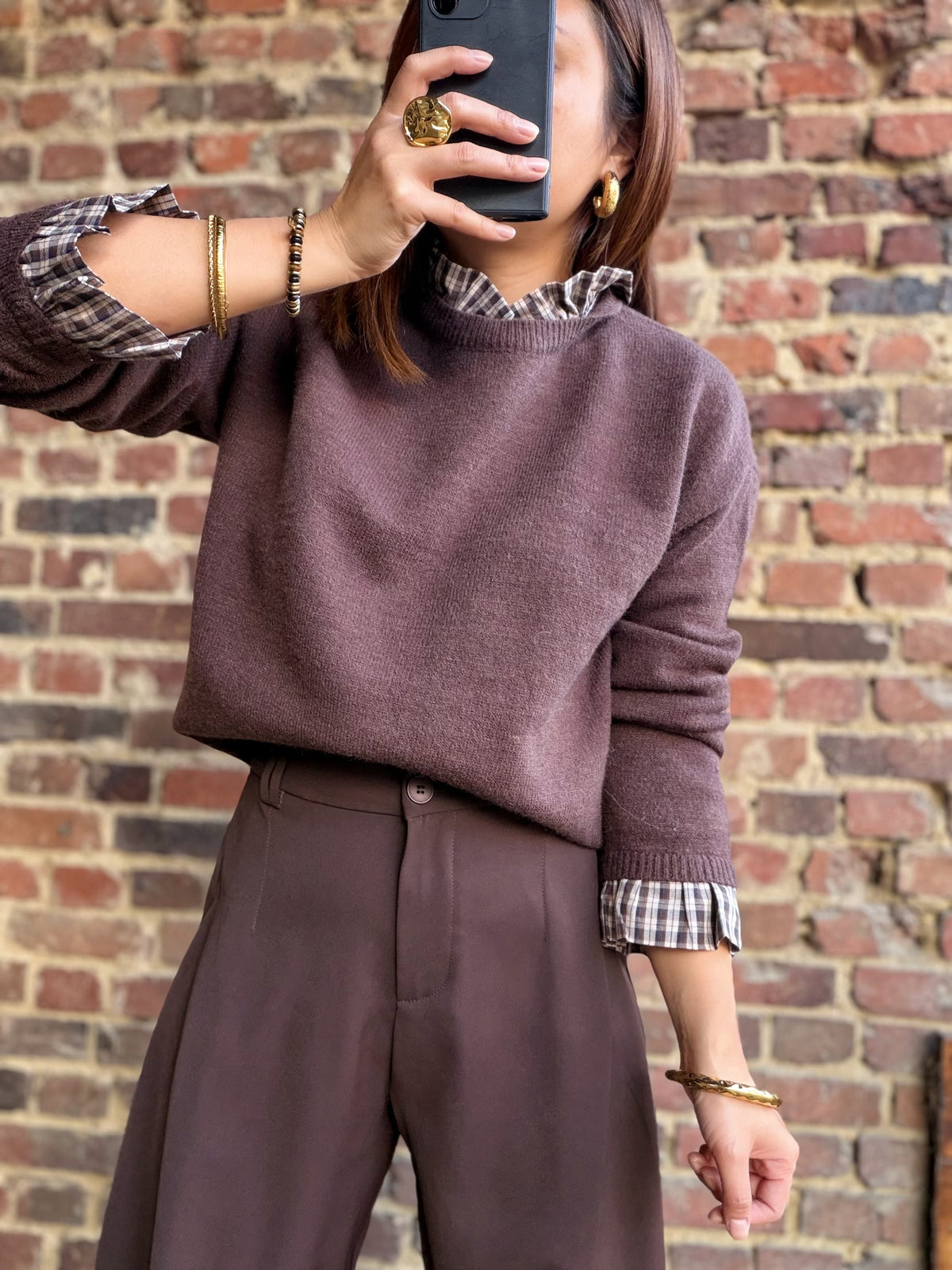 Pull choco chemise intégrée