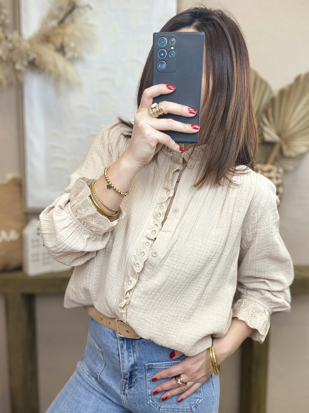 Chemise beige gaze de coton oversize