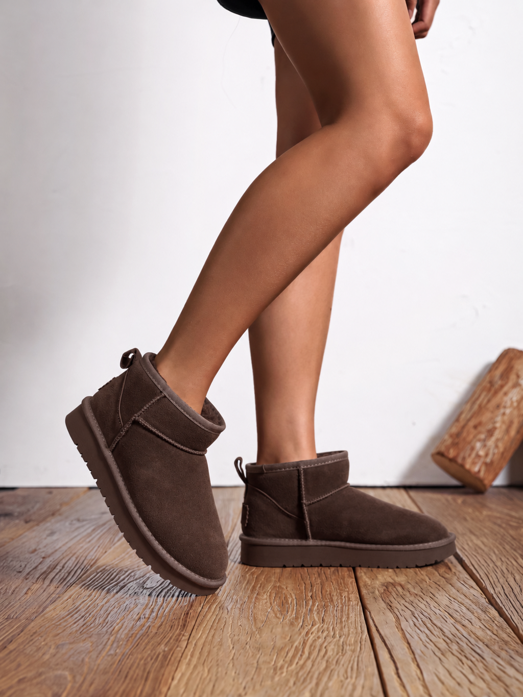 Botte mini fourrées choco en cuir