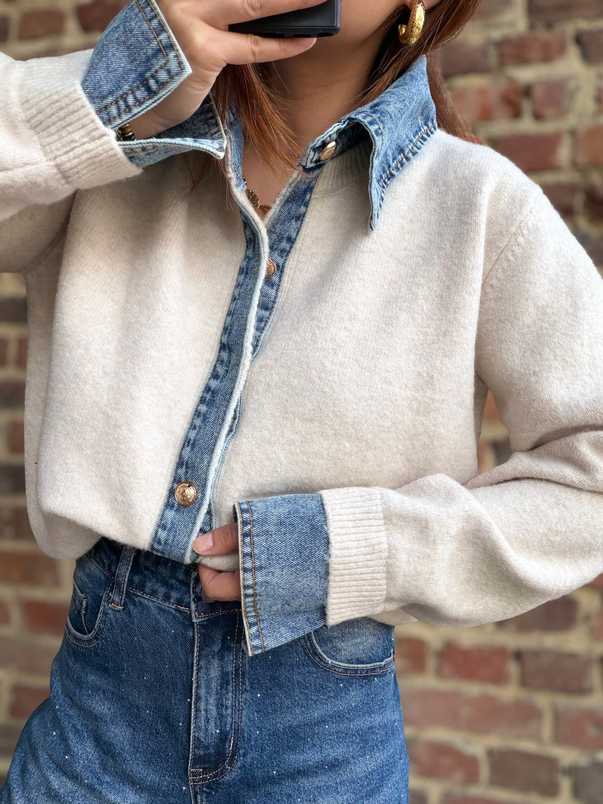 Gilet bi matière jean