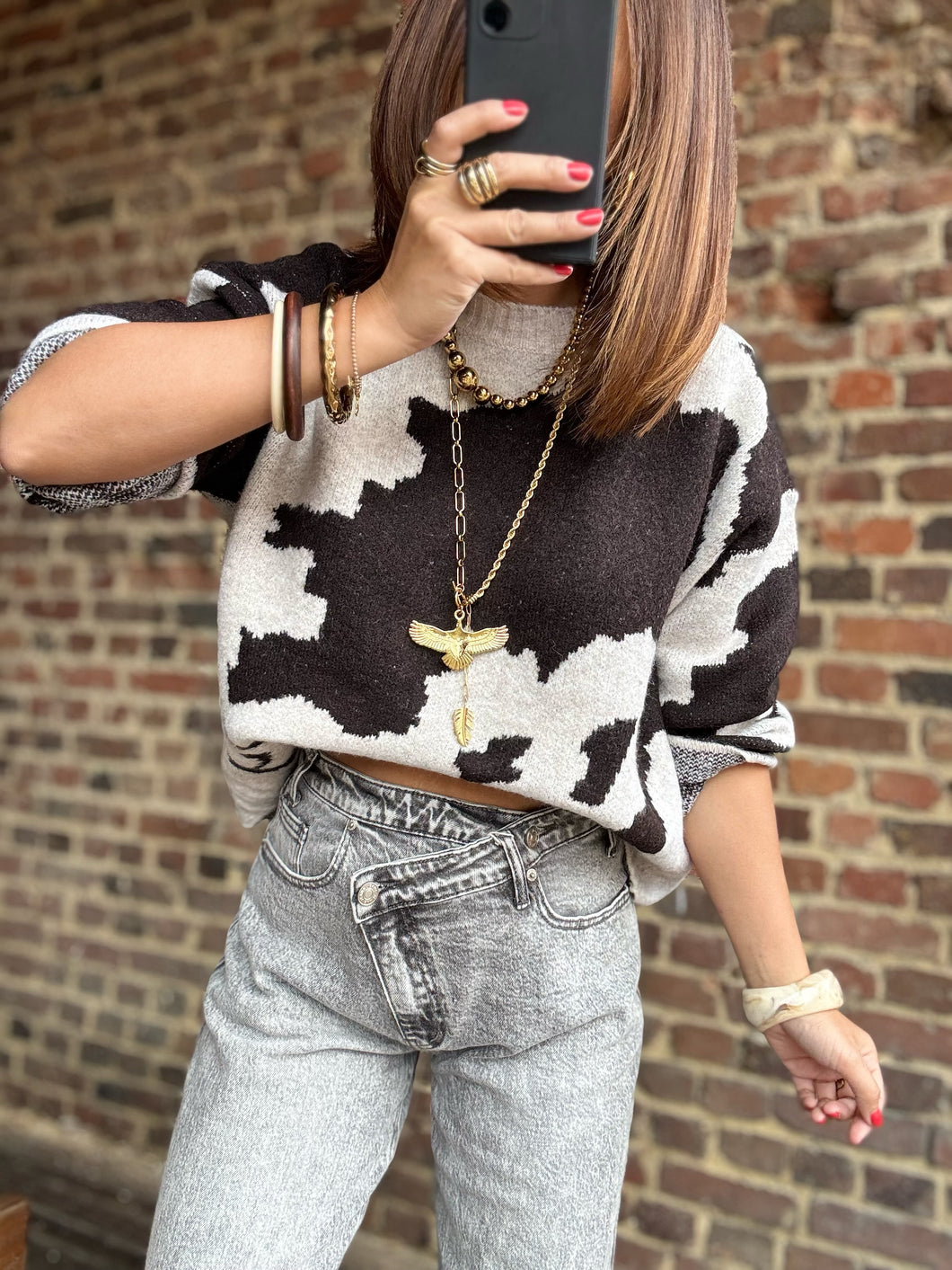 Pull tache de vache choco foncé